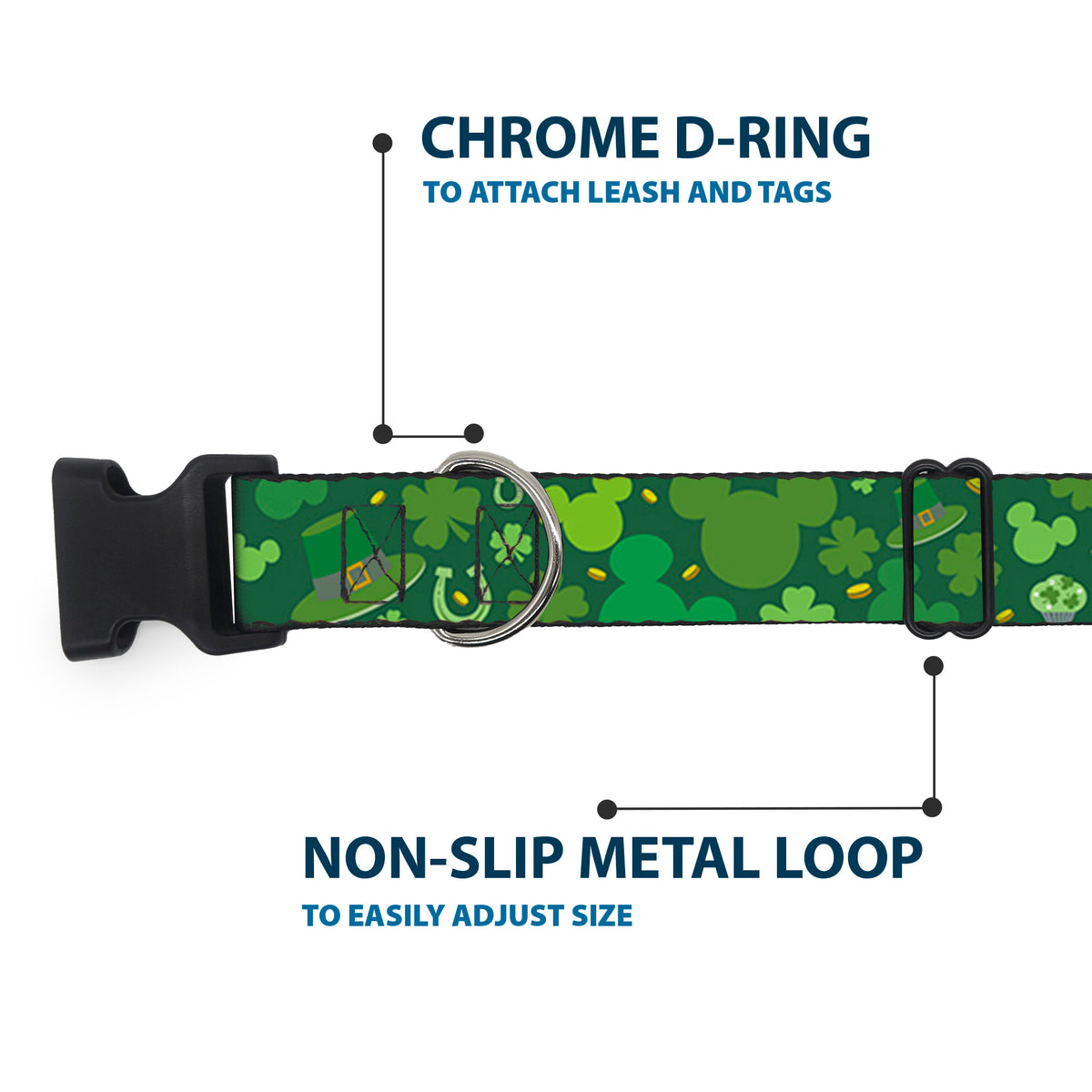 Plastic Clip Collar - St. Patrick's Day Mickey Collage Greens Dog Collars Plastic Clip Side Release Disney