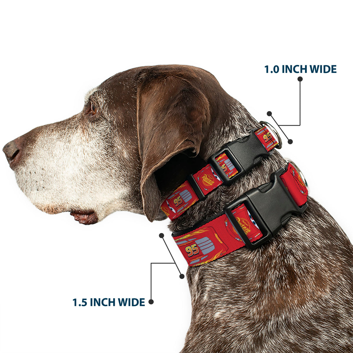 Plastic Clip Collar - Cars Lightning McQueen Aerial View Red Dog Collars Plastic Clip Side Release Disney