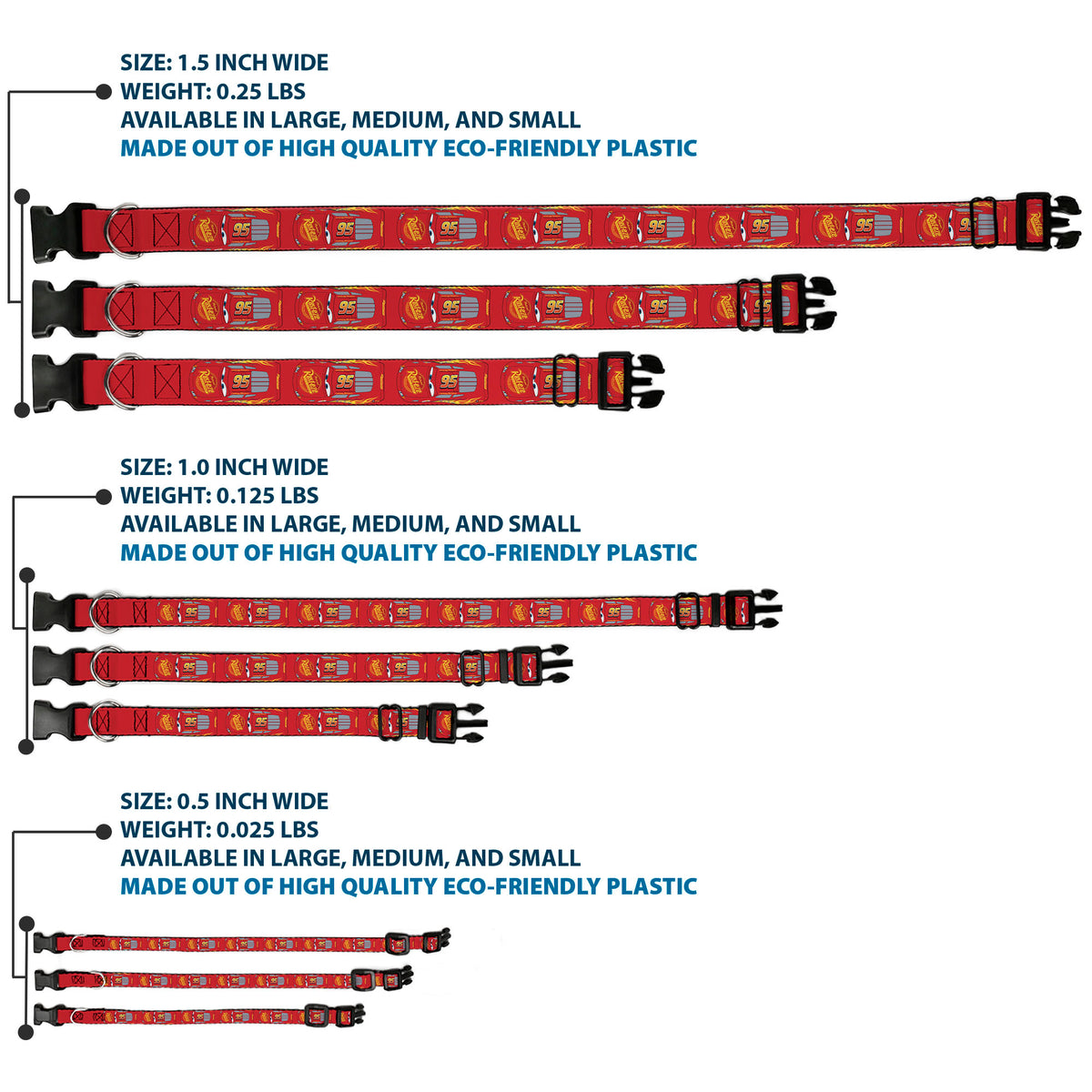 Plastic Clip Collar - Cars Lightning McQueen Aerial View Red Dog Collars Plastic Clip Side Release Disney