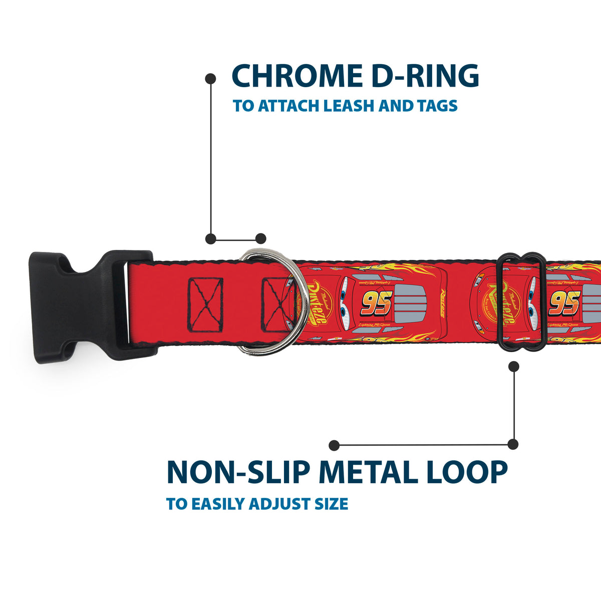 Plastic Clip Collar - Cars Lightning McQueen Aerial View Red Dog Collars Plastic Clip Side Release Disney