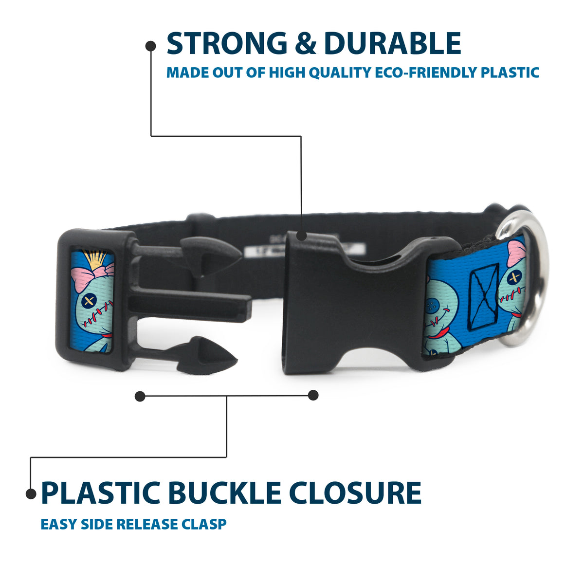 Plastic Clip Collar - Lilo and Stitch Scrump Poses Blue Dog Collars Plastic Clip Side Release Disney