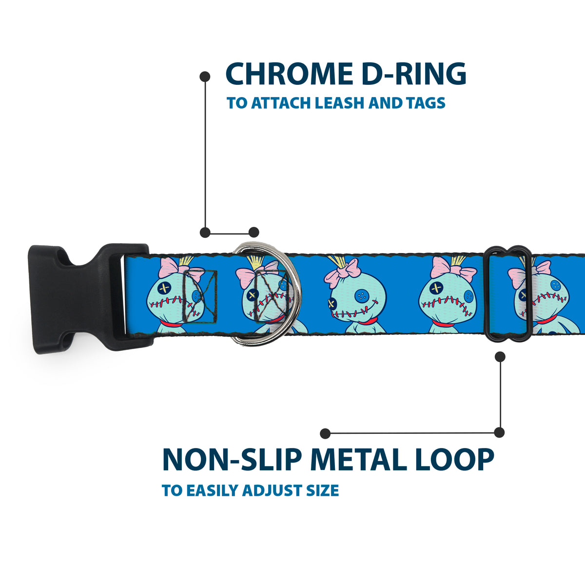 Plastic Clip Collar - Lilo and Stitch Scrump Poses Blue Dog Collars Plastic Clip Side Release Disney