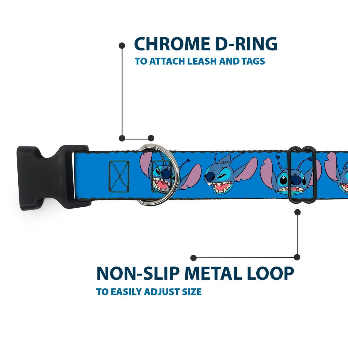 Plastic Clip Collar - Lilo and Stitch Stitch Expressions Blue Dog Collars Plastic Clip Side Release Disney