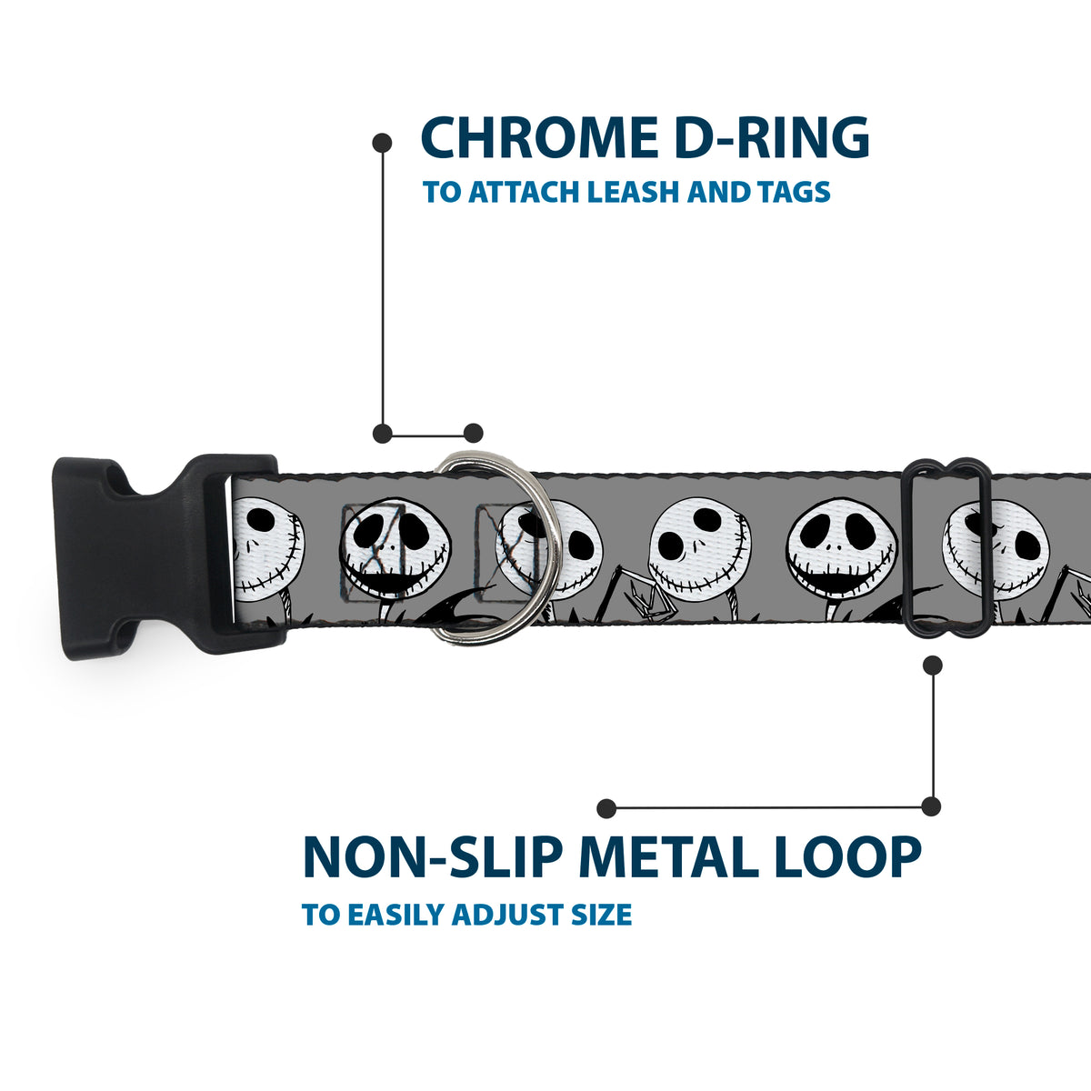 Plastic Clip Collar - The Nightmare Before Christmas Jack Three Expressions Gray Dog Collars Plastic Clip Side Release Disney
