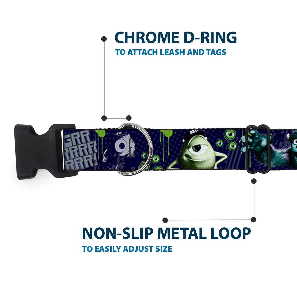 Plastic Clip Collar - Monsters University Sully & Mike Poses/GRRRRR! Dog Collars Plastic Clip Side Release Disney