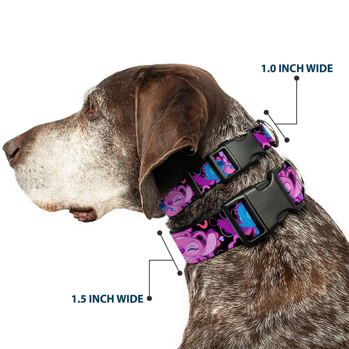 Plastic Clip Collar - Stitch and Angel Hugging Pose Black Dog Collars Plastic Clip Side Release Disney