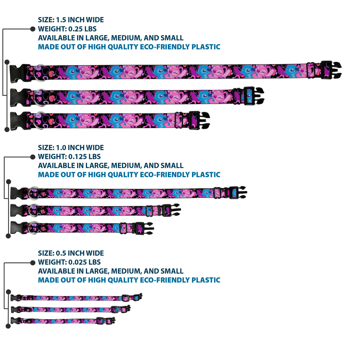 Plastic Clip Collar - Stitch and Angel Hugging Pose Black Dog Collars Plastic Clip Side Release Disney