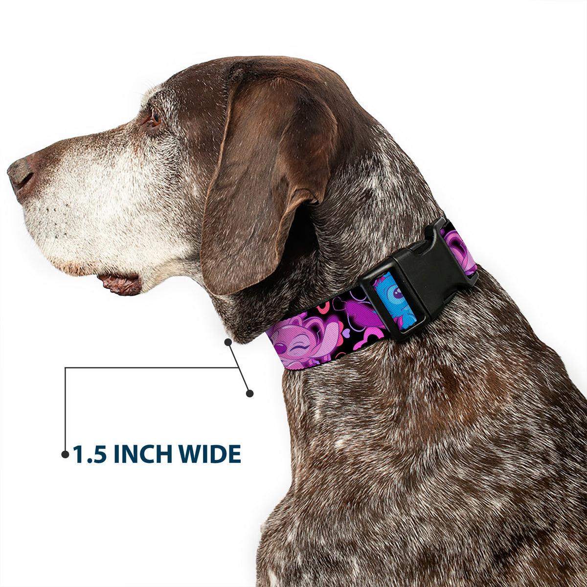 Plastic Clip Collar - Stitch and Angel Hugging Pose Black Dog Collars Plastic Clip Side Release Disney