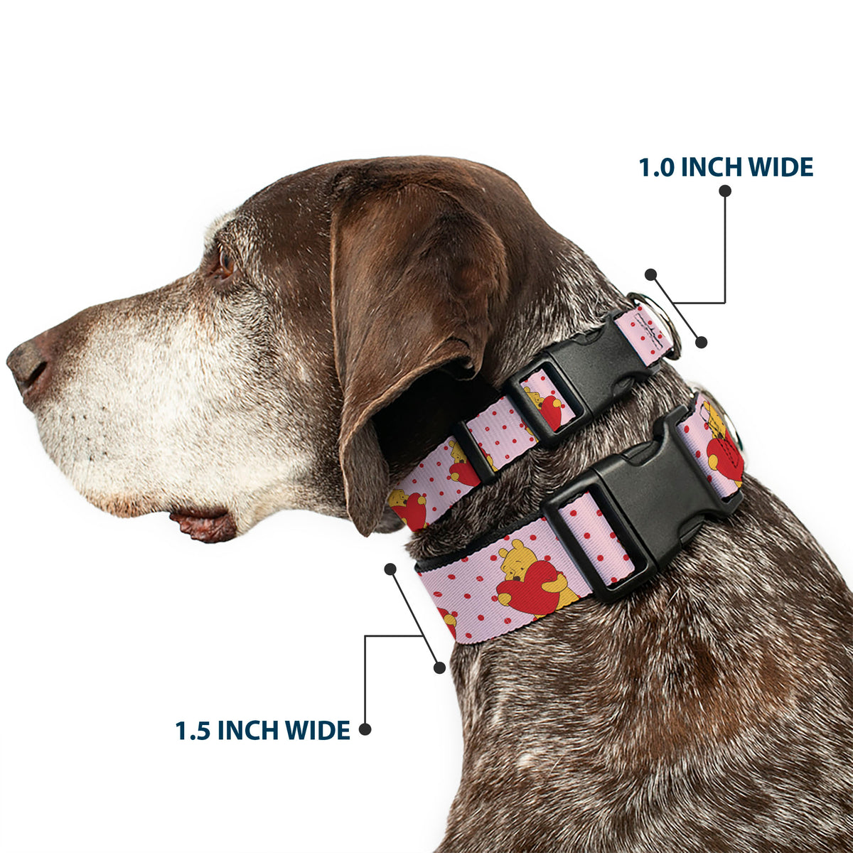 Plastic Clip Collar - Winnie the Pooh Hugging Heart Valentine's Day Pose Pink/Red Dog Collars Plastic Clip Side Release Disney