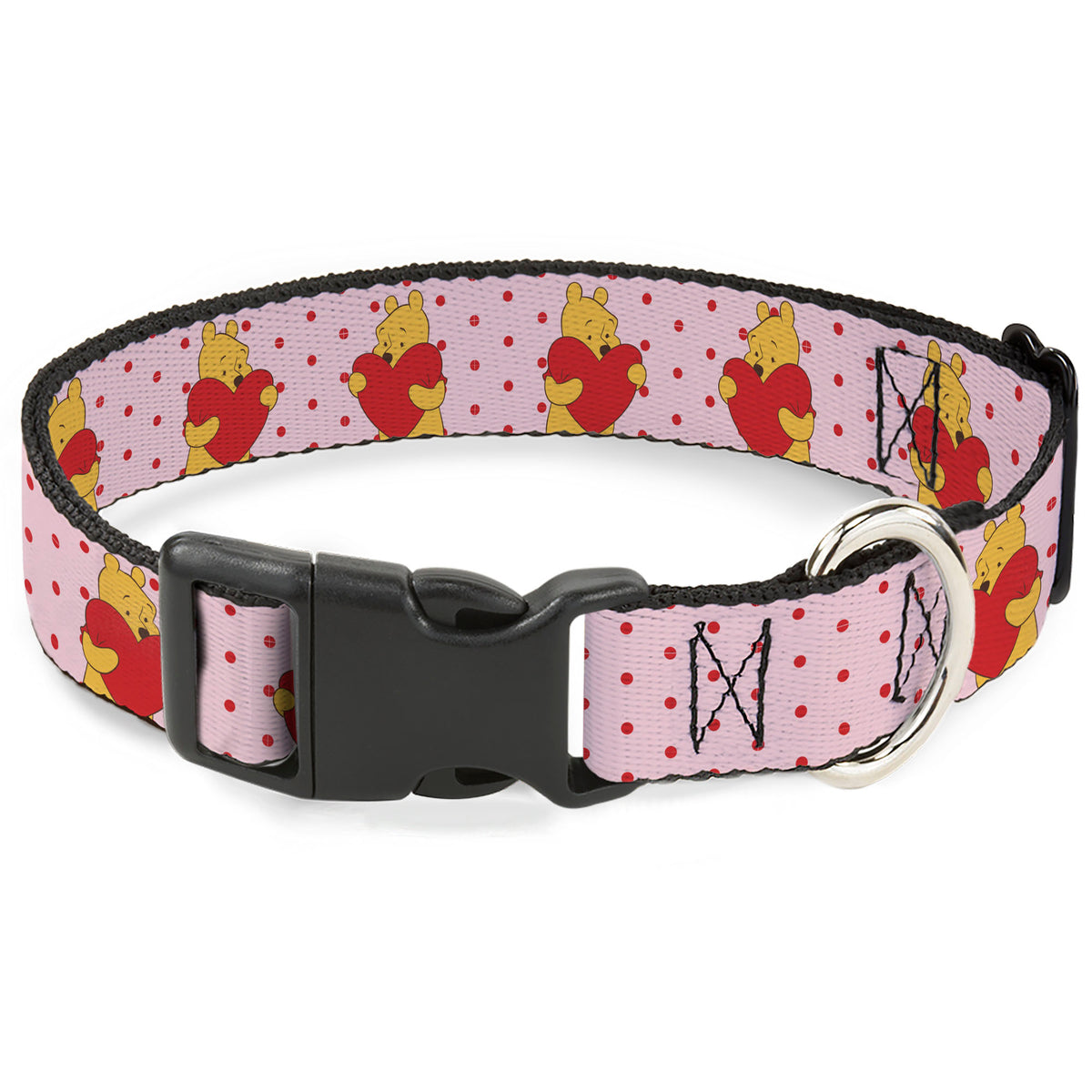 Plastic Clip Collar - Winnie the Pooh Hugging Heart Valentine's Day Pose Pink/Red Dog Collars Plastic Clip Side Release Disney