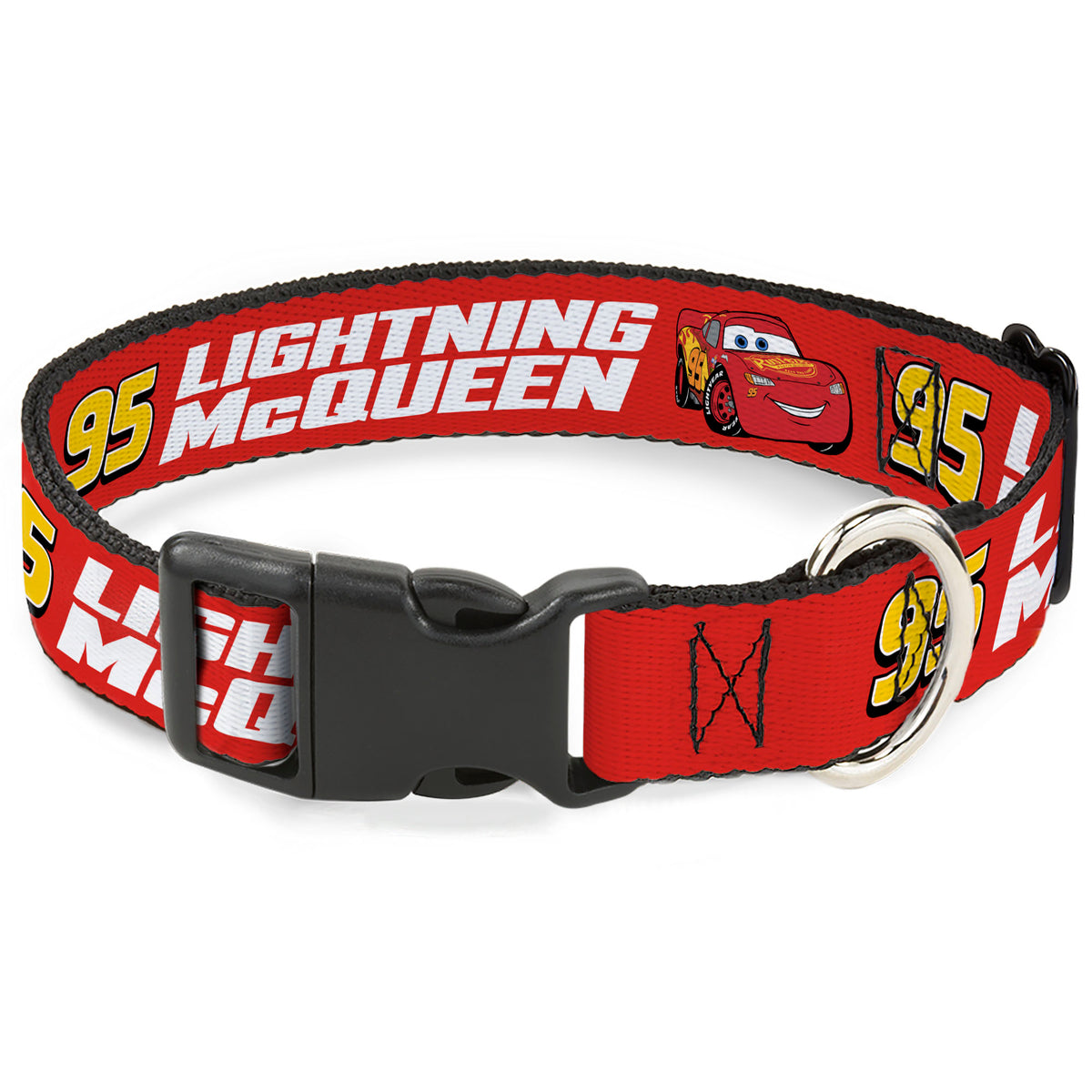 Plastic Clip Collar - Cars 95 LIGHTNING MCQUEEN Text and Pose Red Dog Collars Plastic Clip Side Release Disney