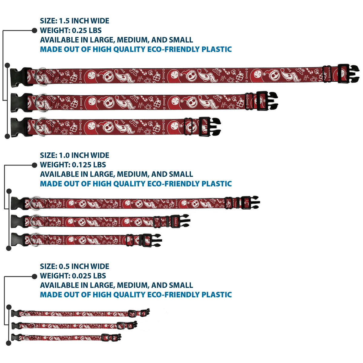 Plastic Clip Collar - The Nightmare Before Christmas Icons Collage Burgundy/Reds Dog Collars Plastic Clip Side Release Disney