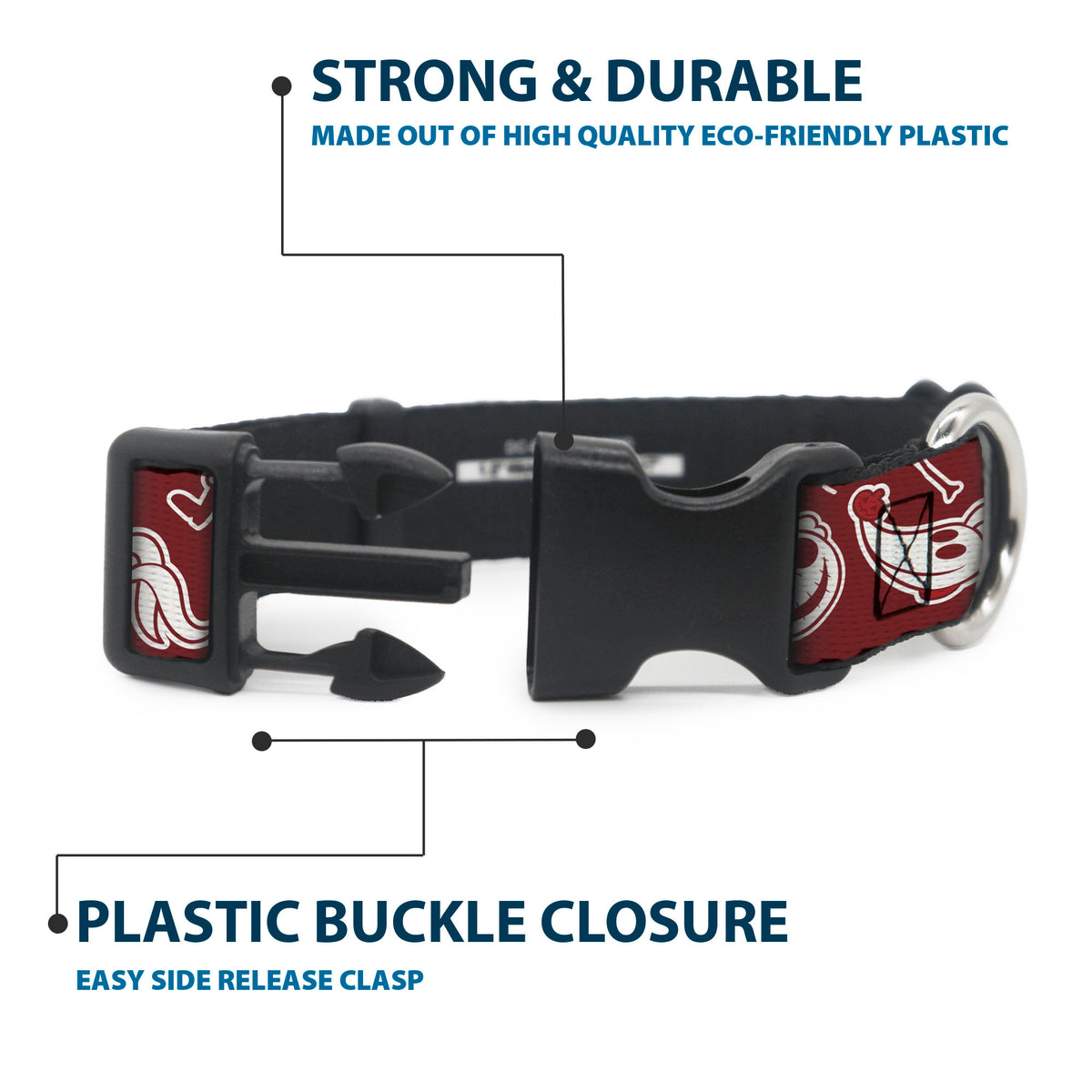 Plastic Clip Collar - The Nightmare Before Christmas Icons Collage Burgundy/Reds Dog Collars Plastic Clip Side Release Disney