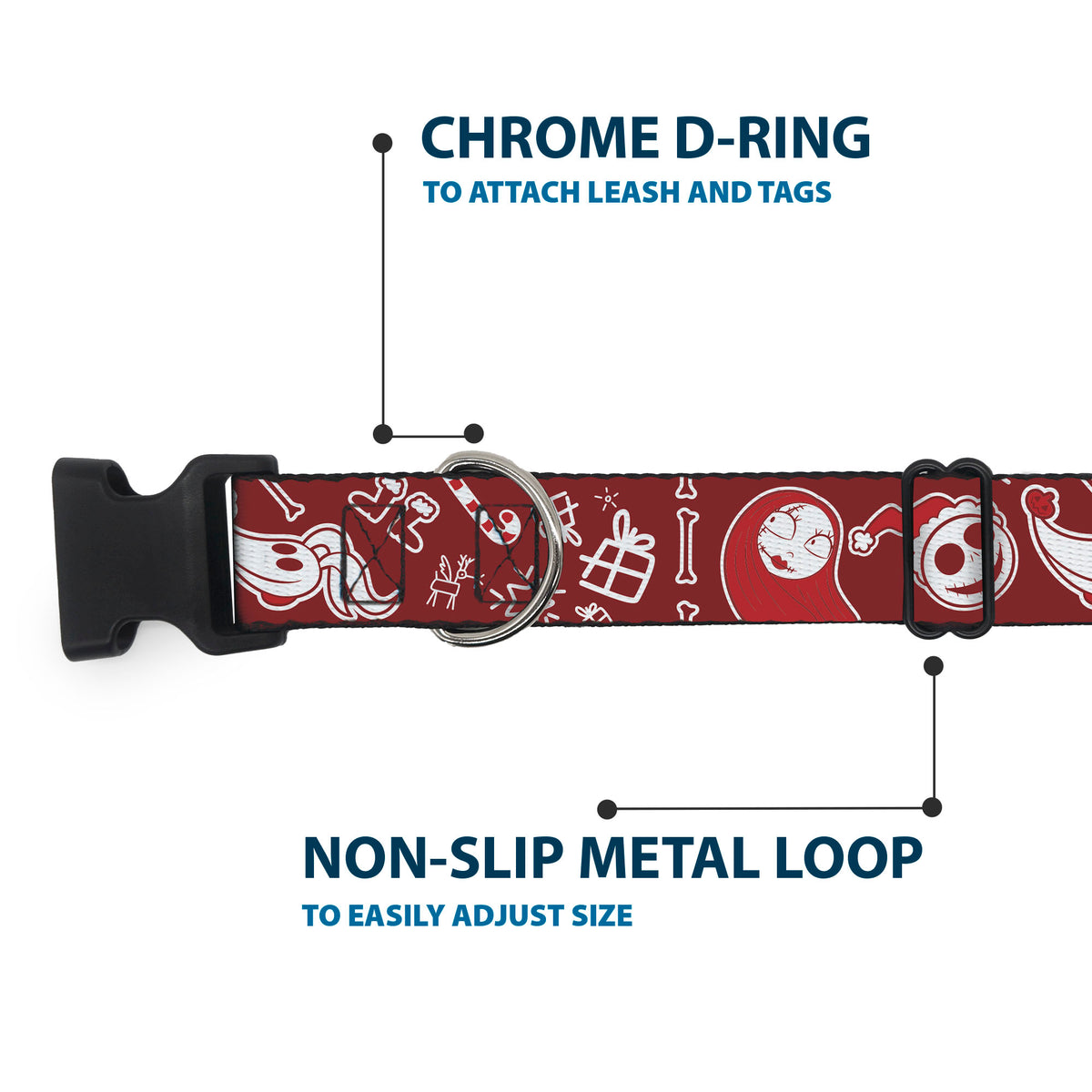 Plastic Clip Collar - The Nightmare Before Christmas Icons Collage Burgundy/Reds Dog Collars Plastic Clip Side Release Disney