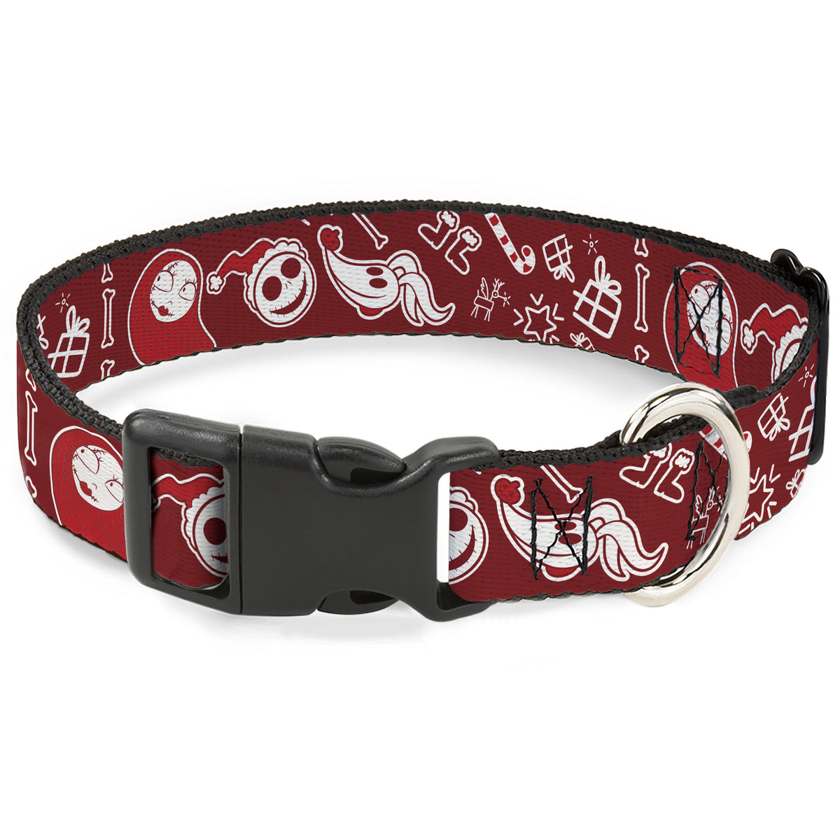 Plastic Clip Collar - The Nightmare Before Christmas Icons Collage Burgundy/Reds Dog Collars Plastic Clip Side Release Disney