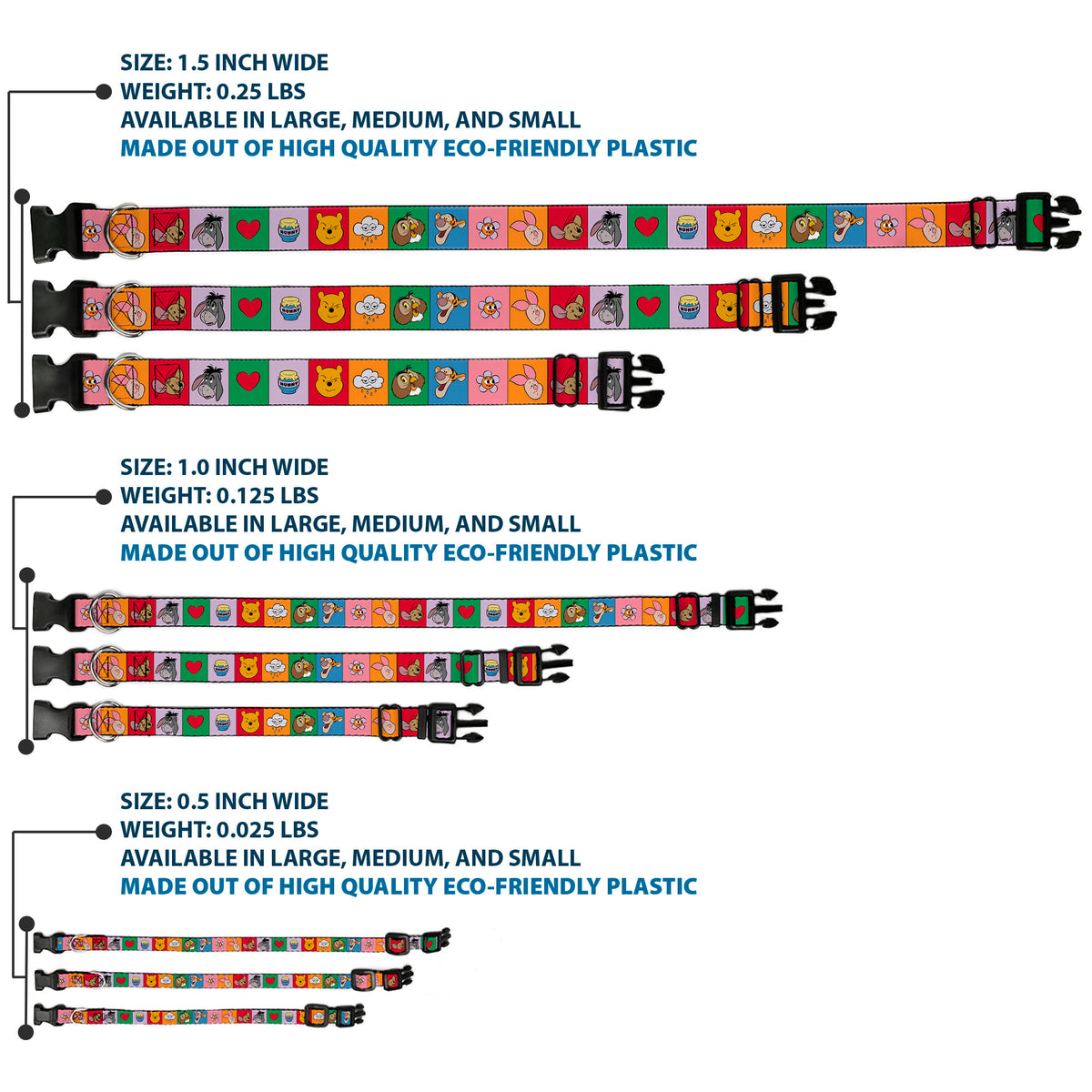 Plastic Clip Collar - Winnie the Pooh and Friends and Icons Blocks Multi Color Dog Collars Plastic Clip Side Release Disney