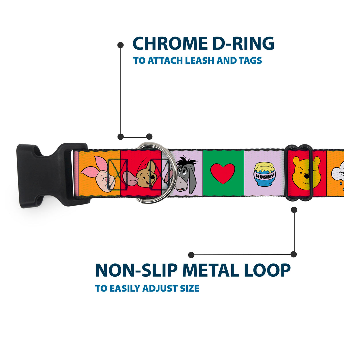 Plastic Clip Collar - Winnie the Pooh and Friends and Icons Blocks Multi Color Dog Collars Plastic Clip Side Release Disney