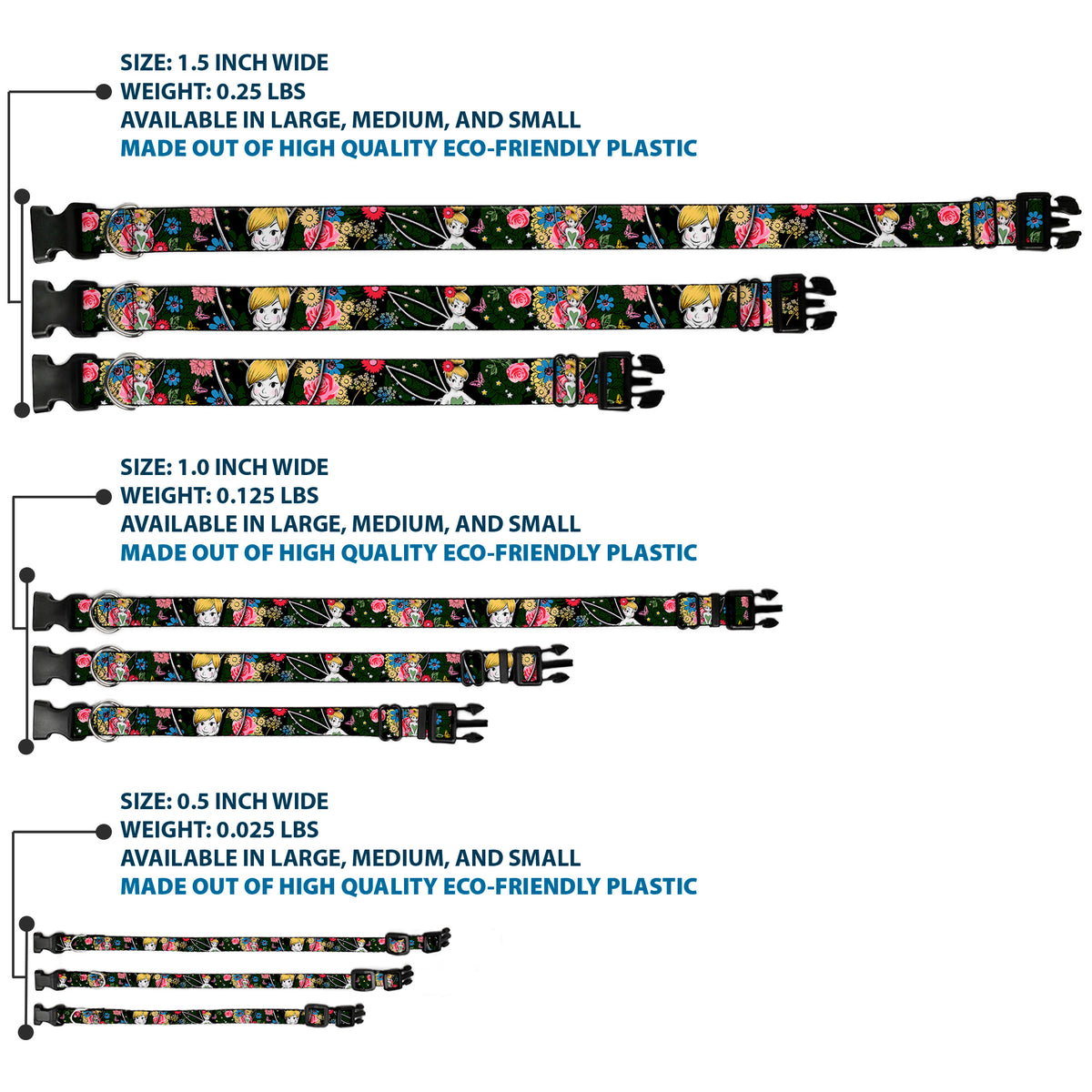 Plastic Clip Collar - Tinker Bell Poses/Sleeping Floral Collage Dog Collars Plastic Clip Side Release Disney
