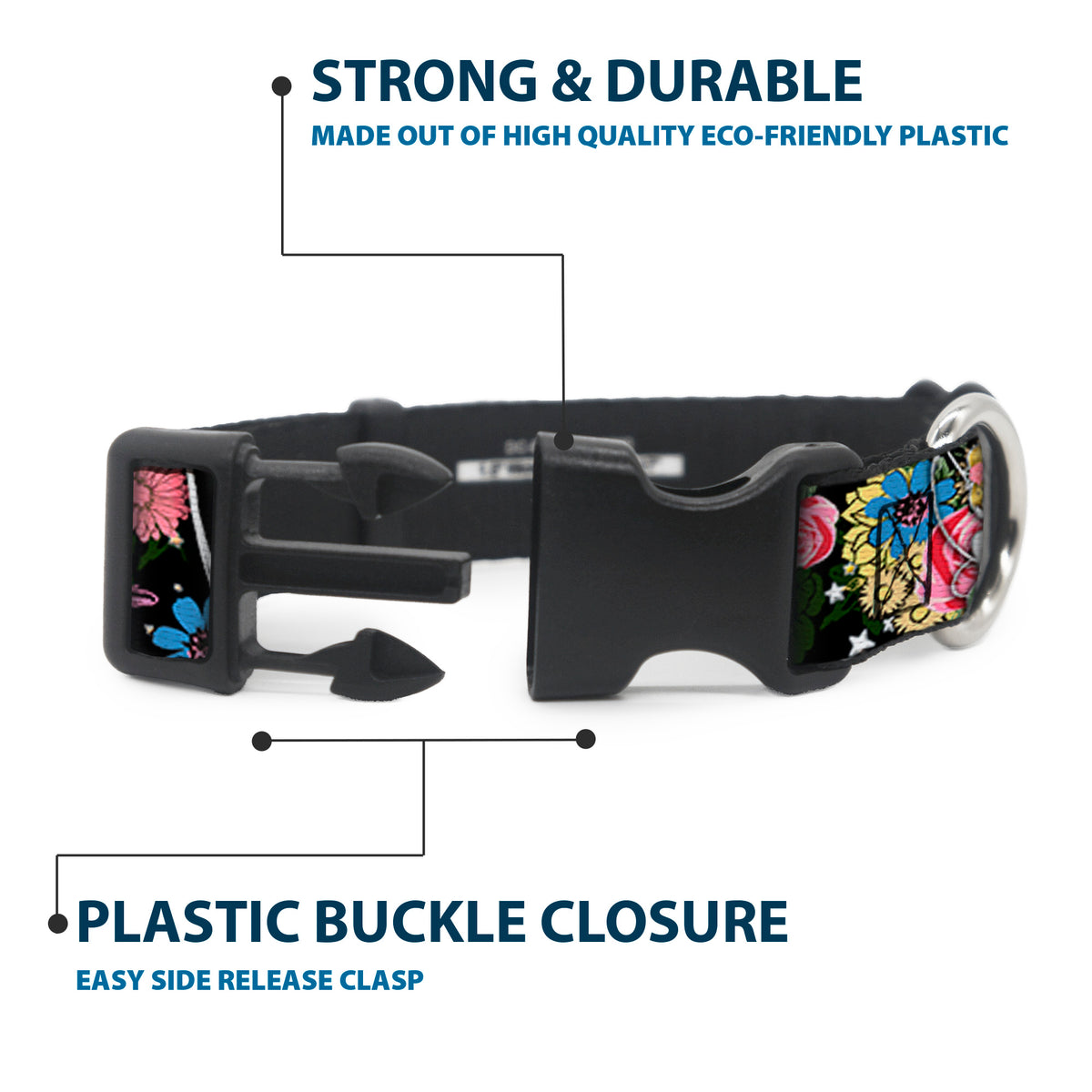 Plastic Clip Collar - Tinker Bell Poses/Sleeping Floral Collage Dog Collars Plastic Clip Side Release Disney