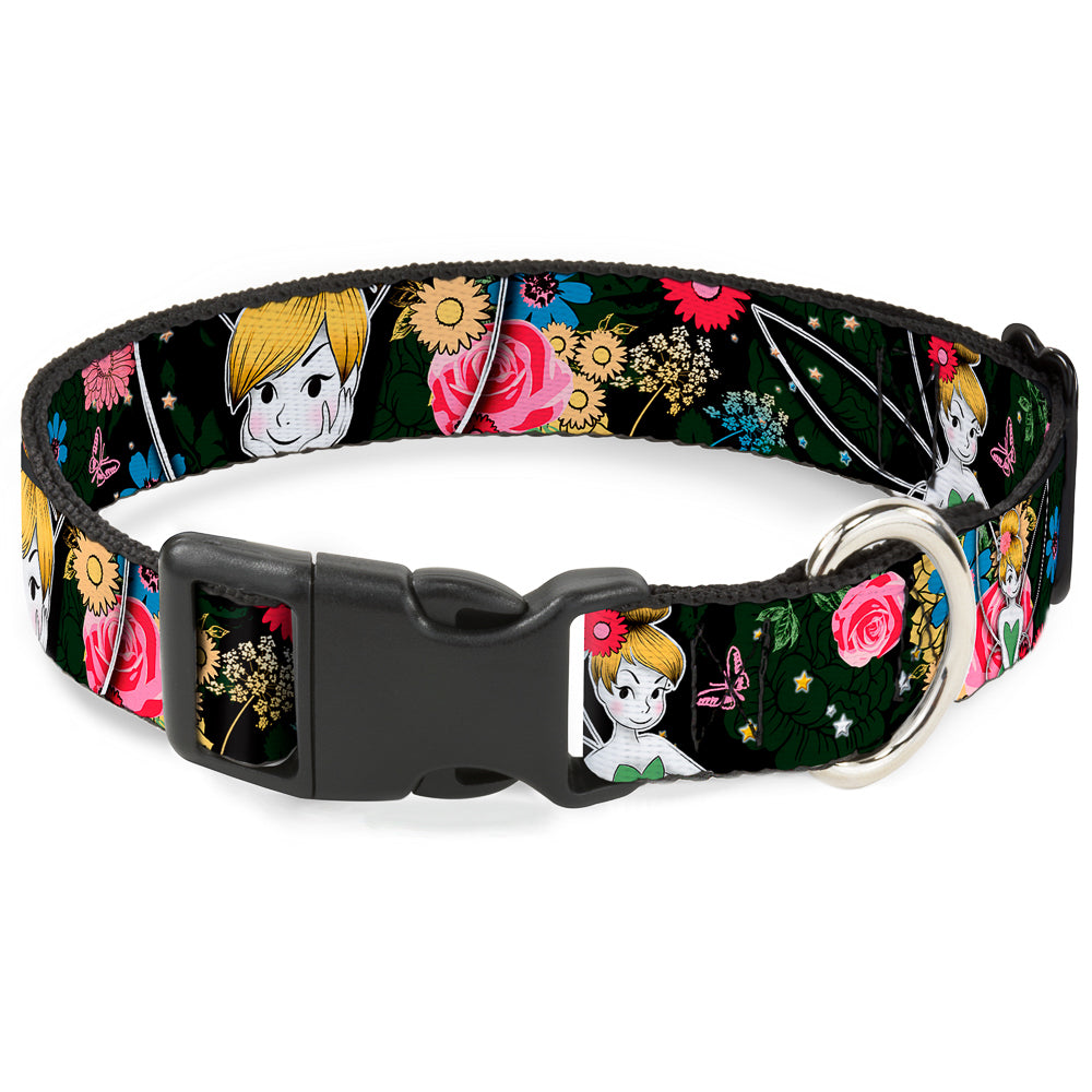 Plastic Clip Collar - Tinker Bell Poses/Sleeping Floral Collage Dog Collars Plastic Clip Side Release Disney