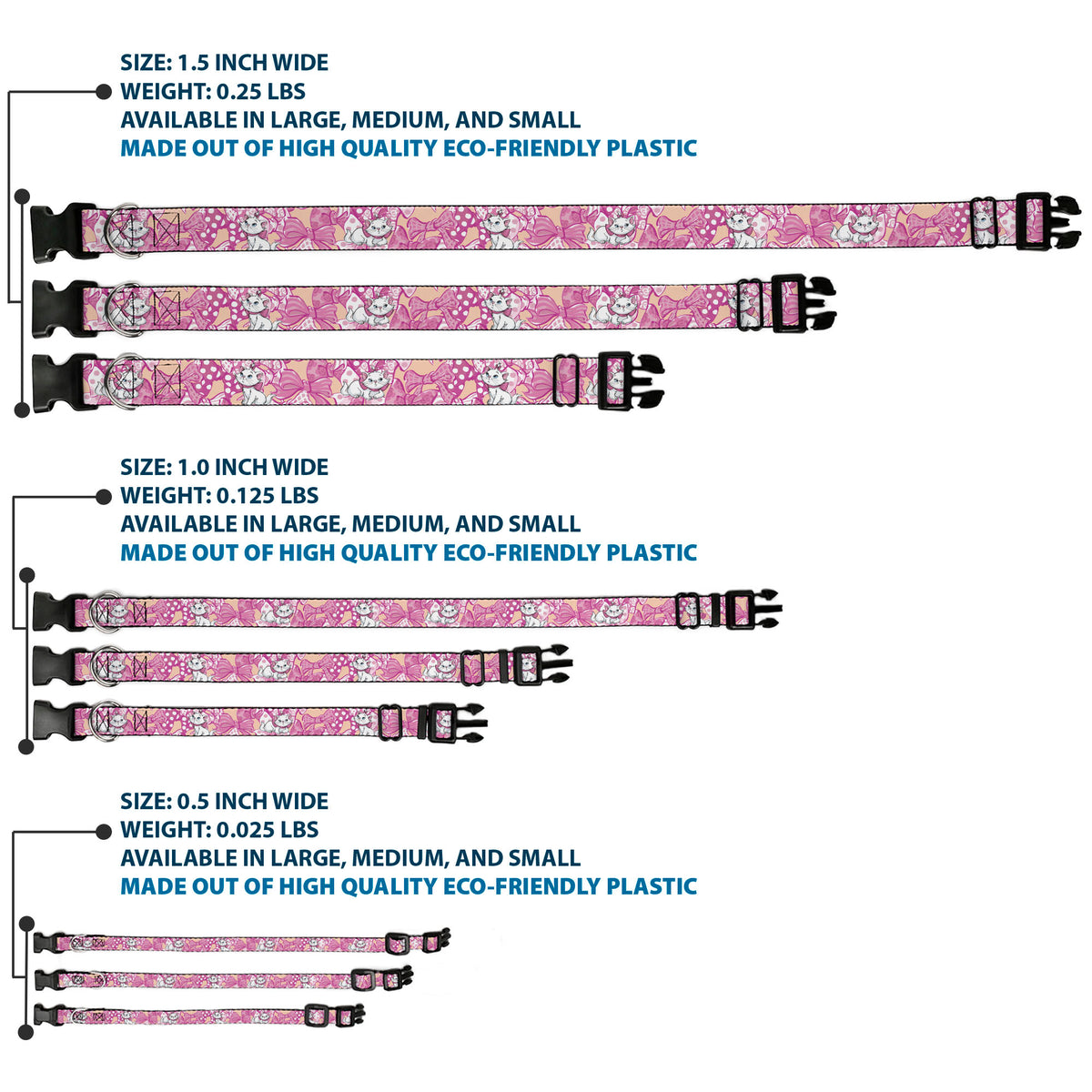 Plastic Clip Collar - Aristocats Marie Poses and Bows Yellow/Pinks Dog Collars Plastic Clip Side Release Disney