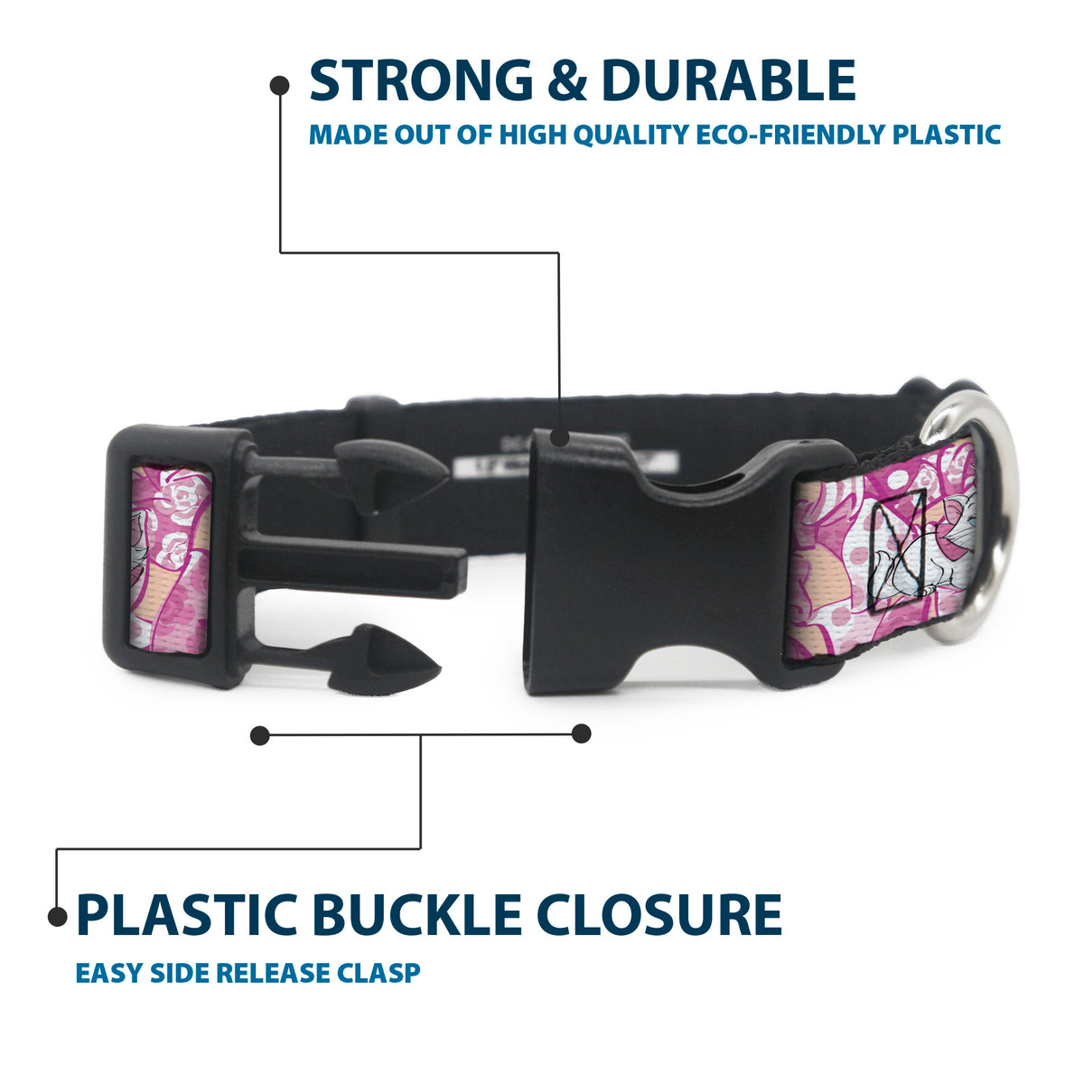 Plastic Clip Collar - Aristocats Marie Poses and Bows Yellow/Pinks Dog Collars Plastic Clip Side Release Disney
