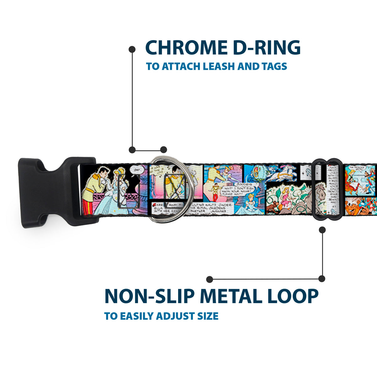 Plastic Clip Collar - Cinderella Movie Panels & Quotes Dog Collars Plastic Clip Side Release Disney