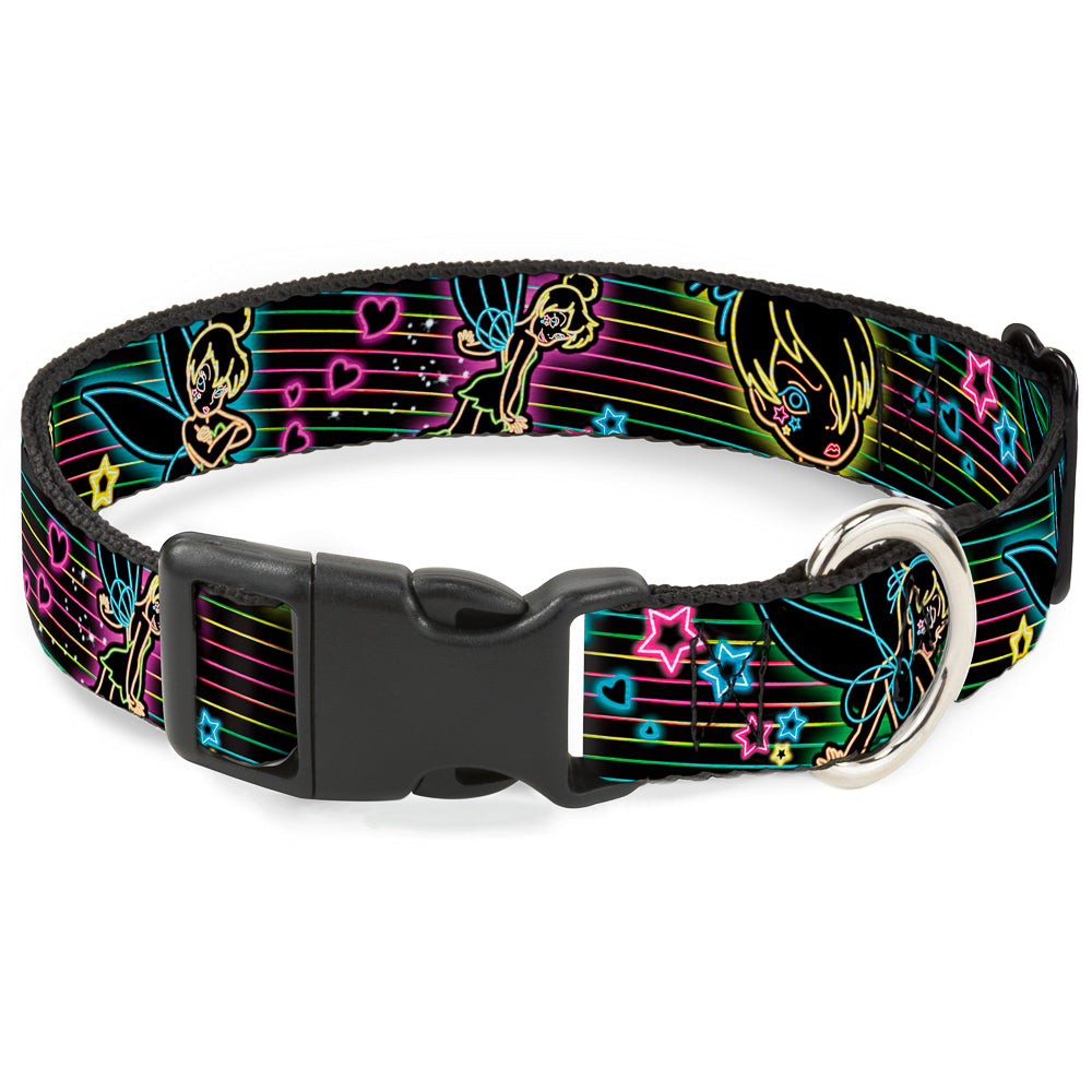 Plastic Clip Collar - Electric Tinkerbell Poses/Stripes Black/Multi Neon Dog Collars Plastic Clip Side Release Disney