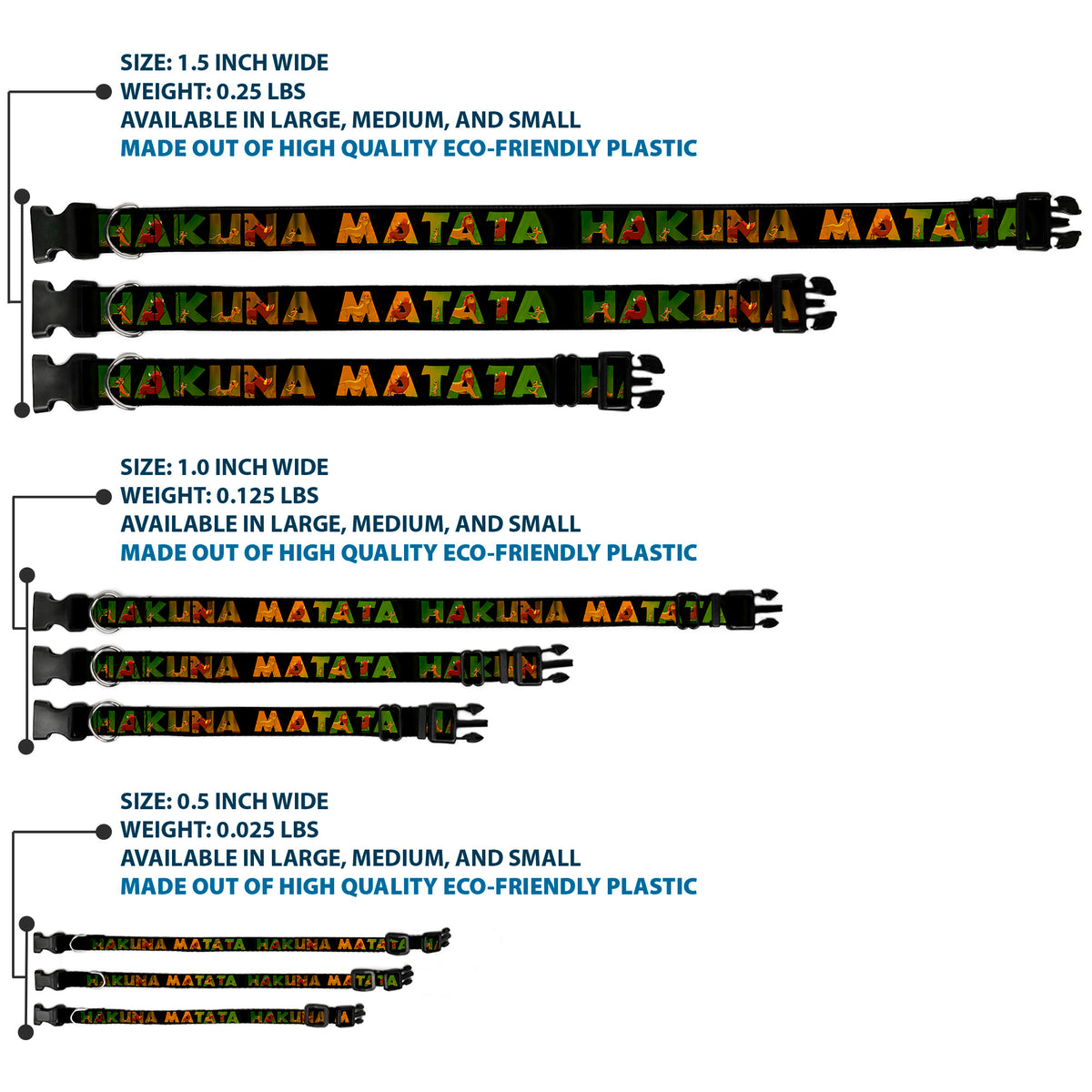 Plastic Clip Collar - HAKUNA MATATA Black/Lion King Scenes Dog Collars Plastic Clip Side Release Disney