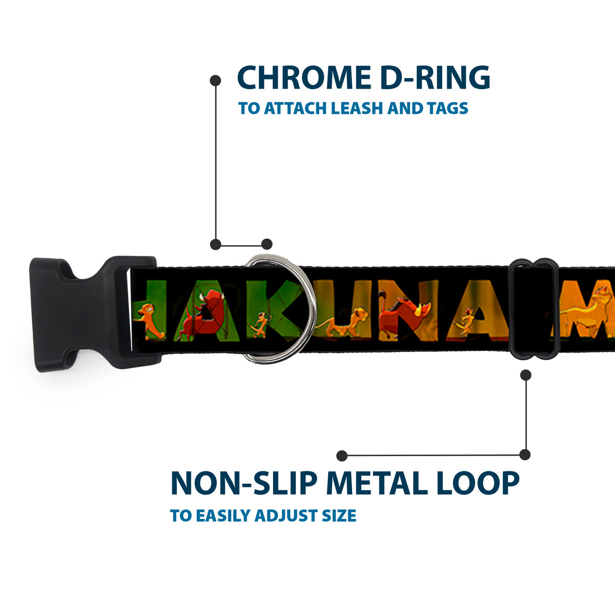 Plastic Clip Collar - HAKUNA MATATA Black/Lion King Scenes Dog Collars Plastic Clip Side Release Disney