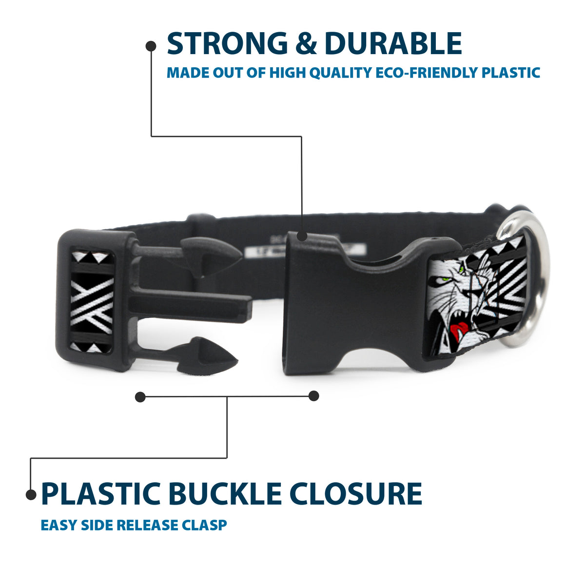 Plastic Clip Collar - Lion King Scar Poses White/Black Dog Collars Plastic Clip Side Release Disney