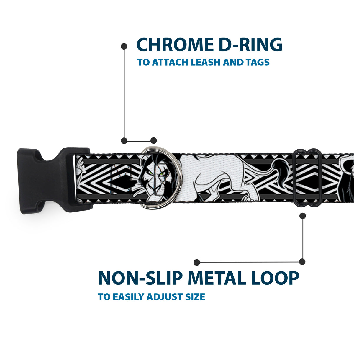 Plastic Clip Collar - Lion King Scar Poses White/Black Dog Collars Plastic Clip Side Release Disney
