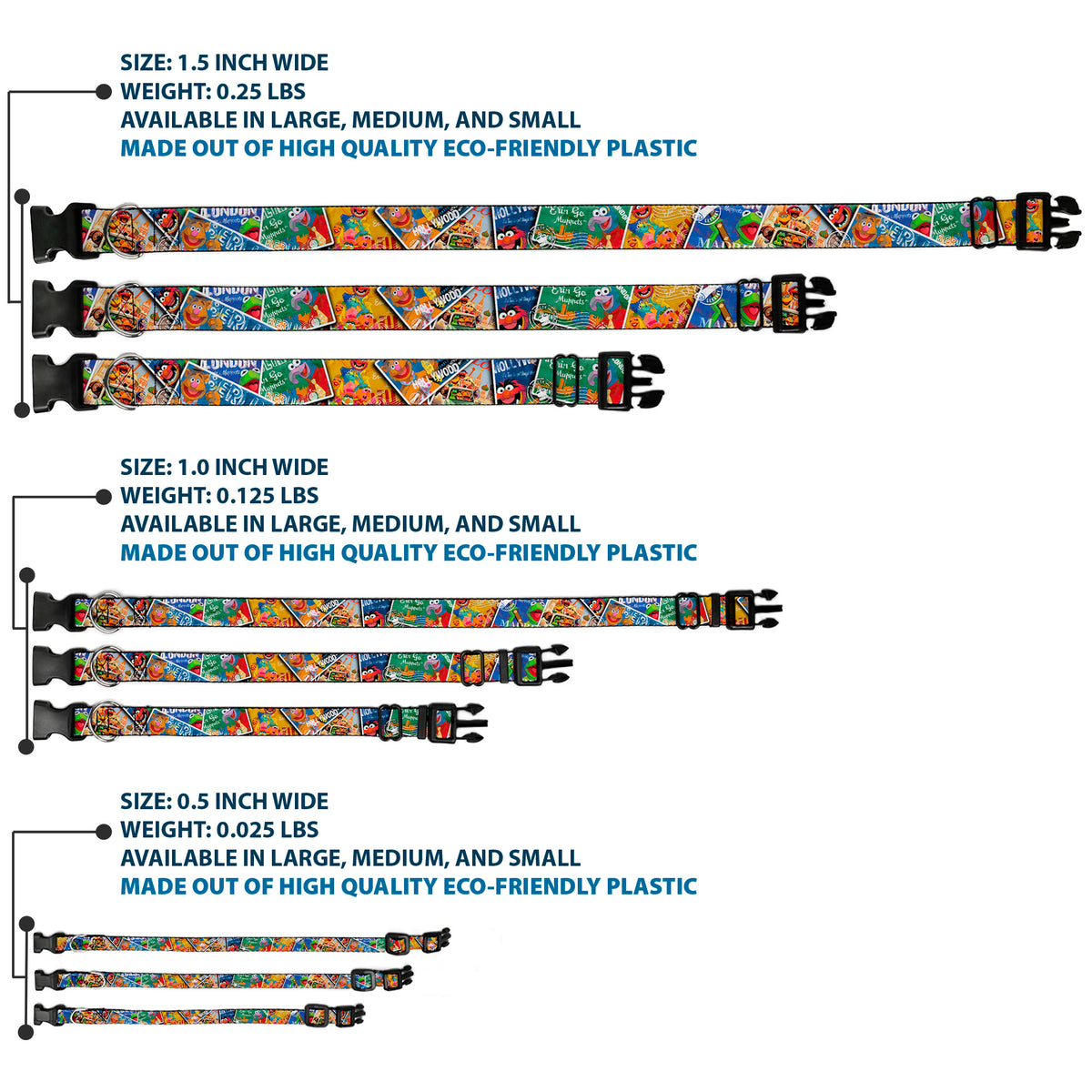 Plastic Clip Collar - Muppets Postage Stamps Stacked Dog Collars Plastic Clip Side Release Disney