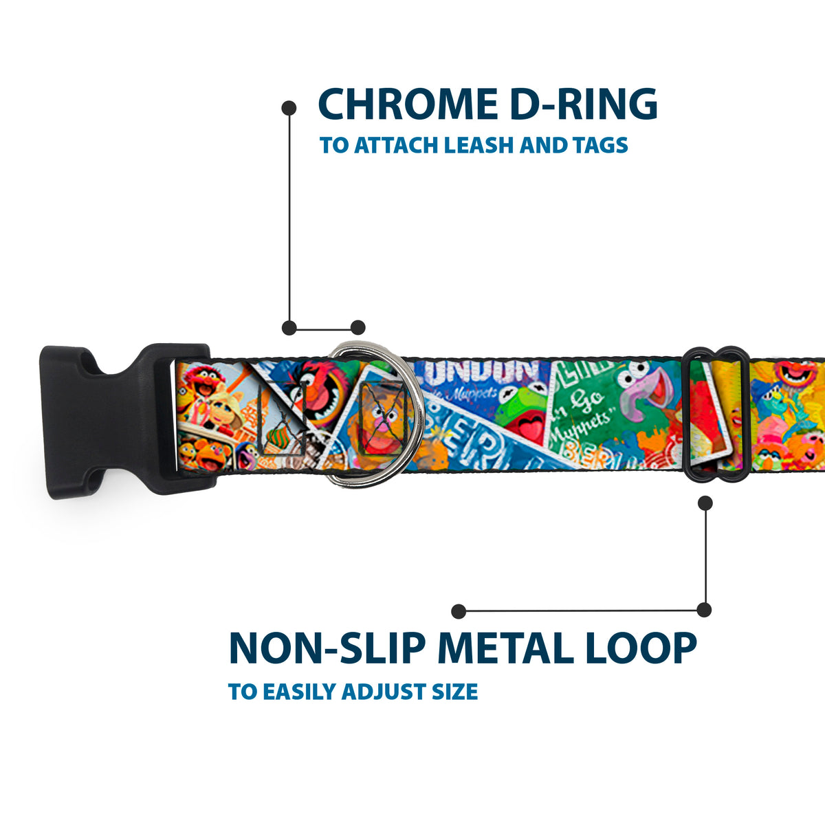 Plastic Clip Collar - Muppets Postage Stamps Stacked Dog Collars Plastic Clip Side Release Disney