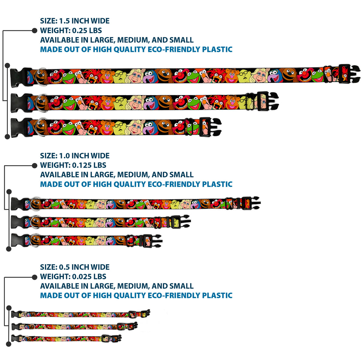 Plastic Clip Collar - Muppets Faces Black Dog Collars Plastic Clip Side Release Disney