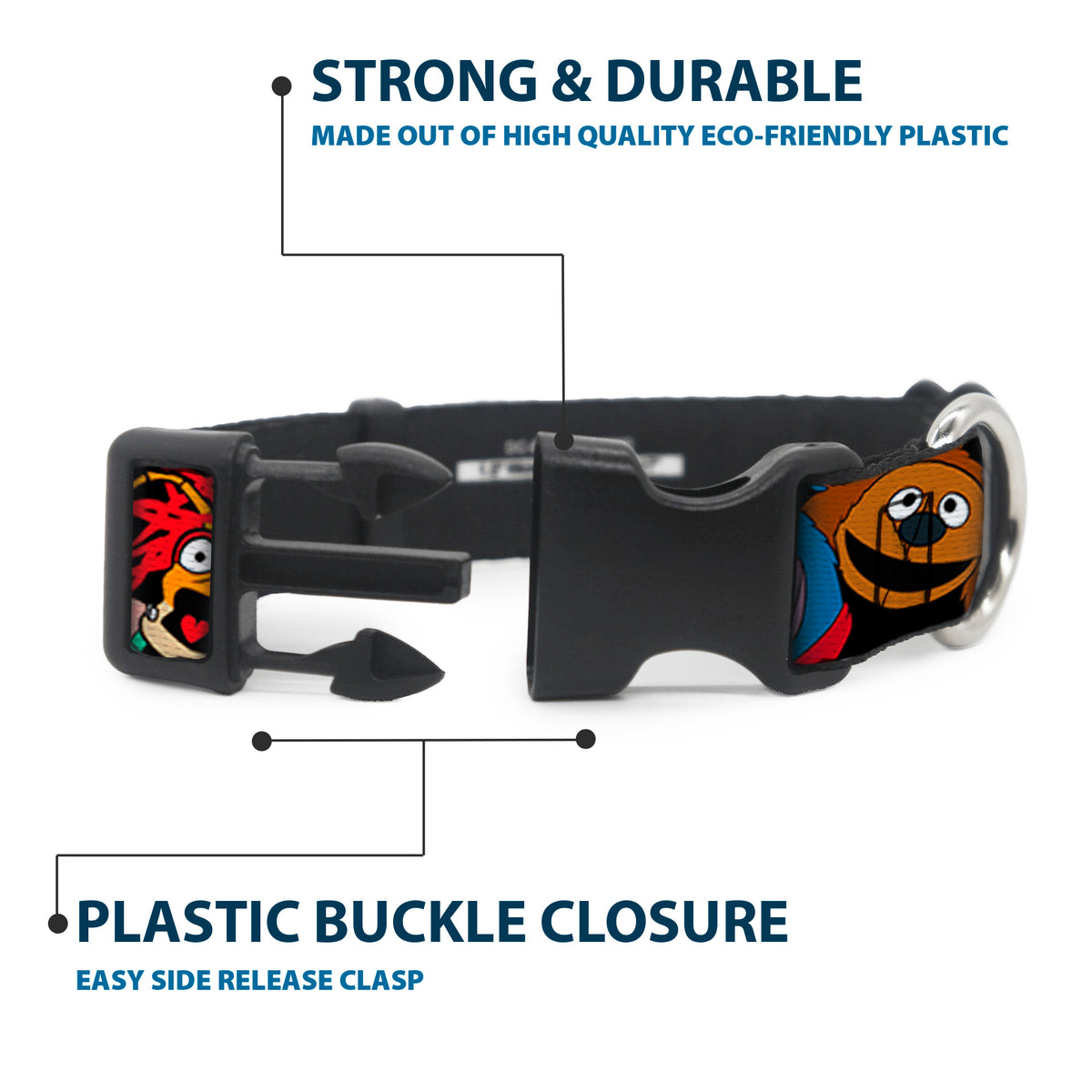 Plastic Clip Collar - Muppets Faces Black Dog Collars Plastic Clip Side Release Disney