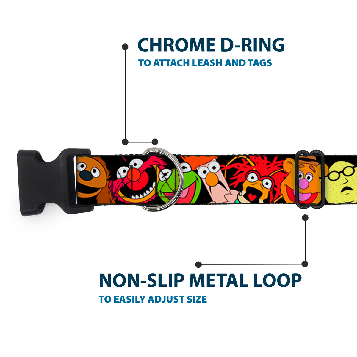 Plastic Clip Collar - Muppets Faces Black Dog Collars Plastic Clip Side Release Disney