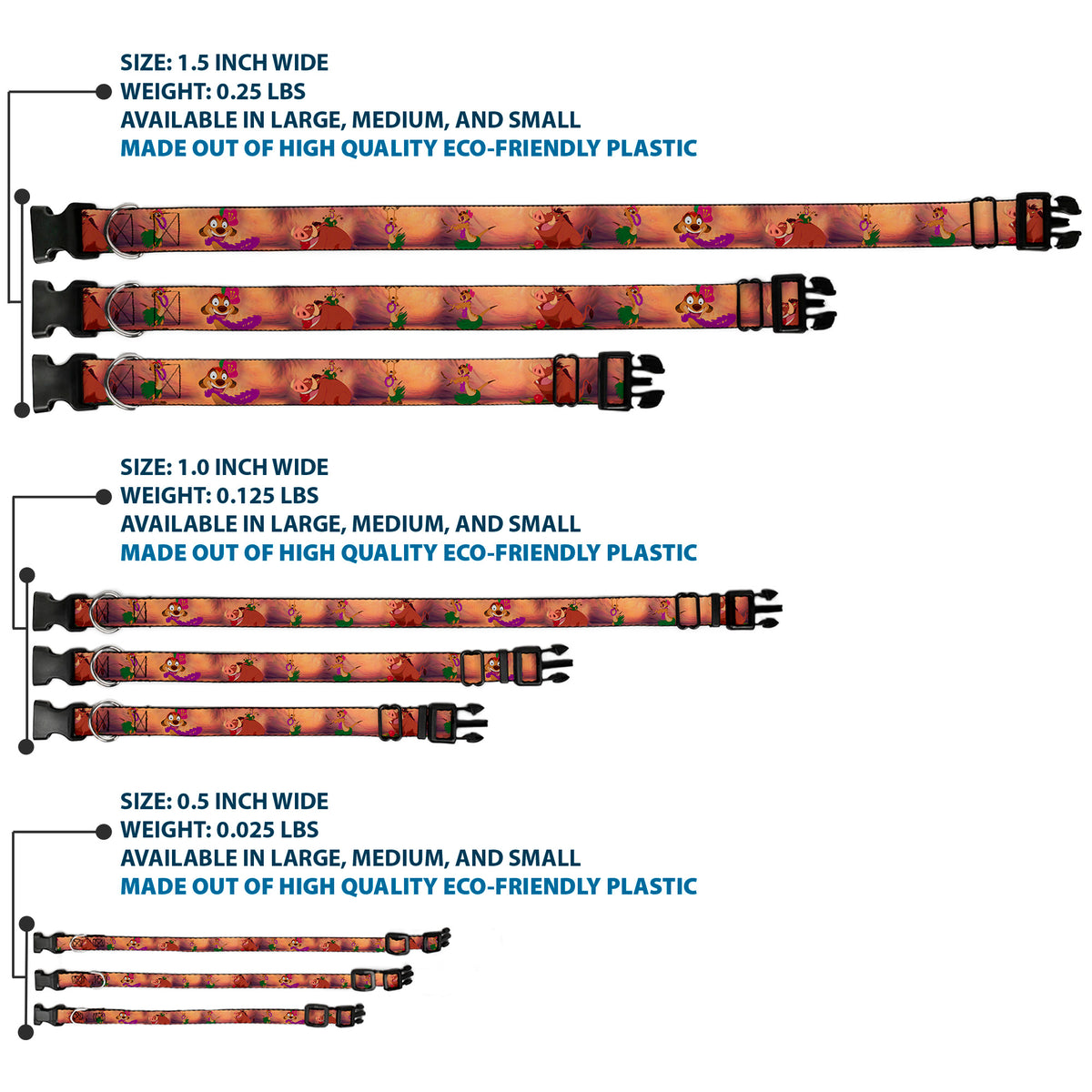 Plastic Clip Collar - Timon & Pumba The Hula Song Poses Dog Collars Plastic Clip Side Release Disney