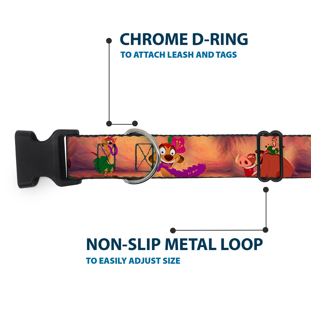 Plastic Clip Collar - Timon & Pumba The Hula Song Poses Dog Collars Plastic Clip Side Release Disney