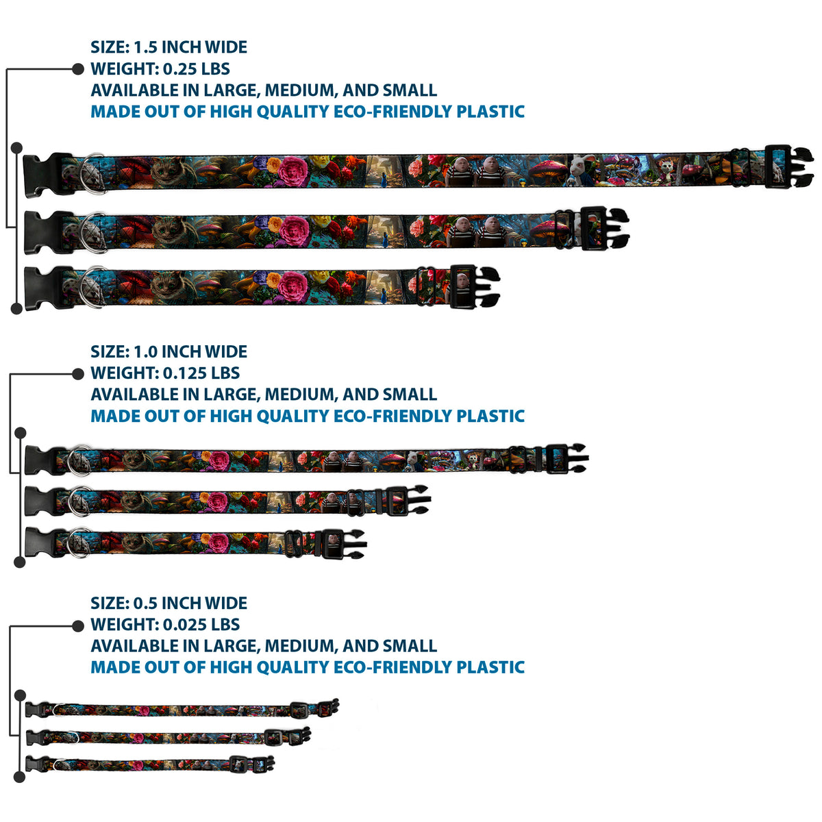 Plastic Clip Collar - Alice in Wonderland Movie Encounters Dog Collars Plastic Clip Side Release Disney