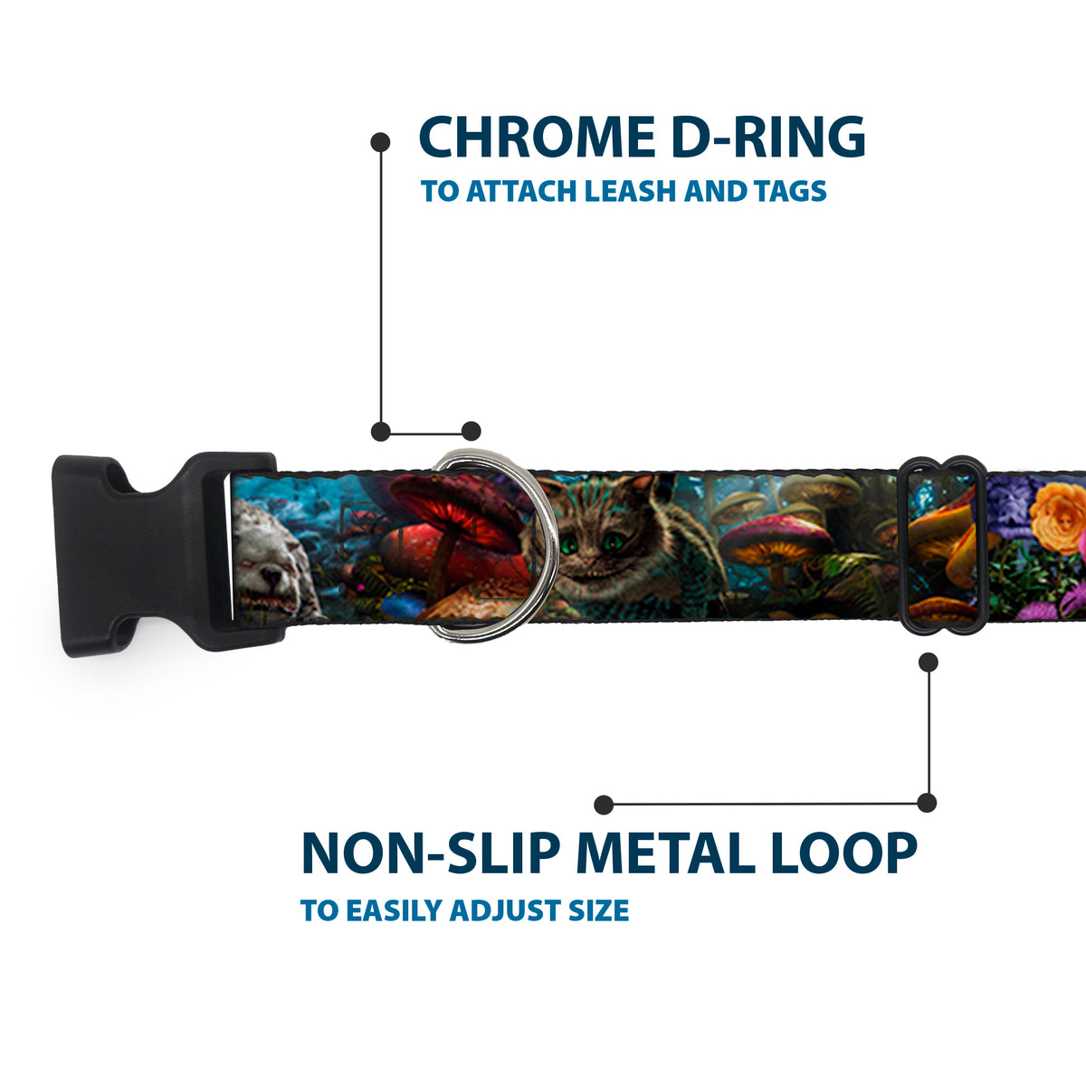 Plastic Clip Collar - Alice in Wonderland Movie Encounters Dog Collars Plastic Clip Side Release Disney