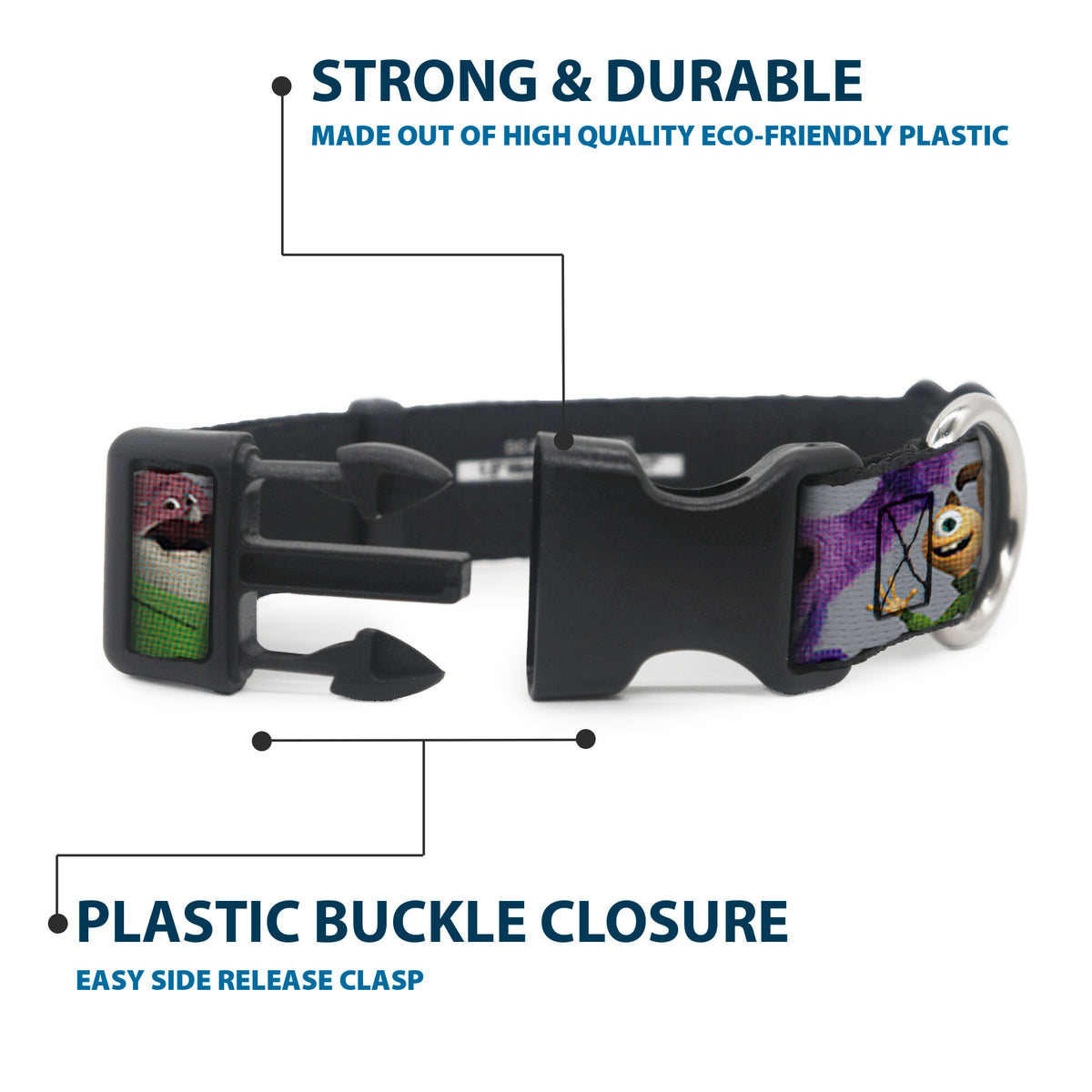 Plastic Clip Collar - Monsters University Character Lineup Gray Dog Collars Plastic Clip Side Release Disney