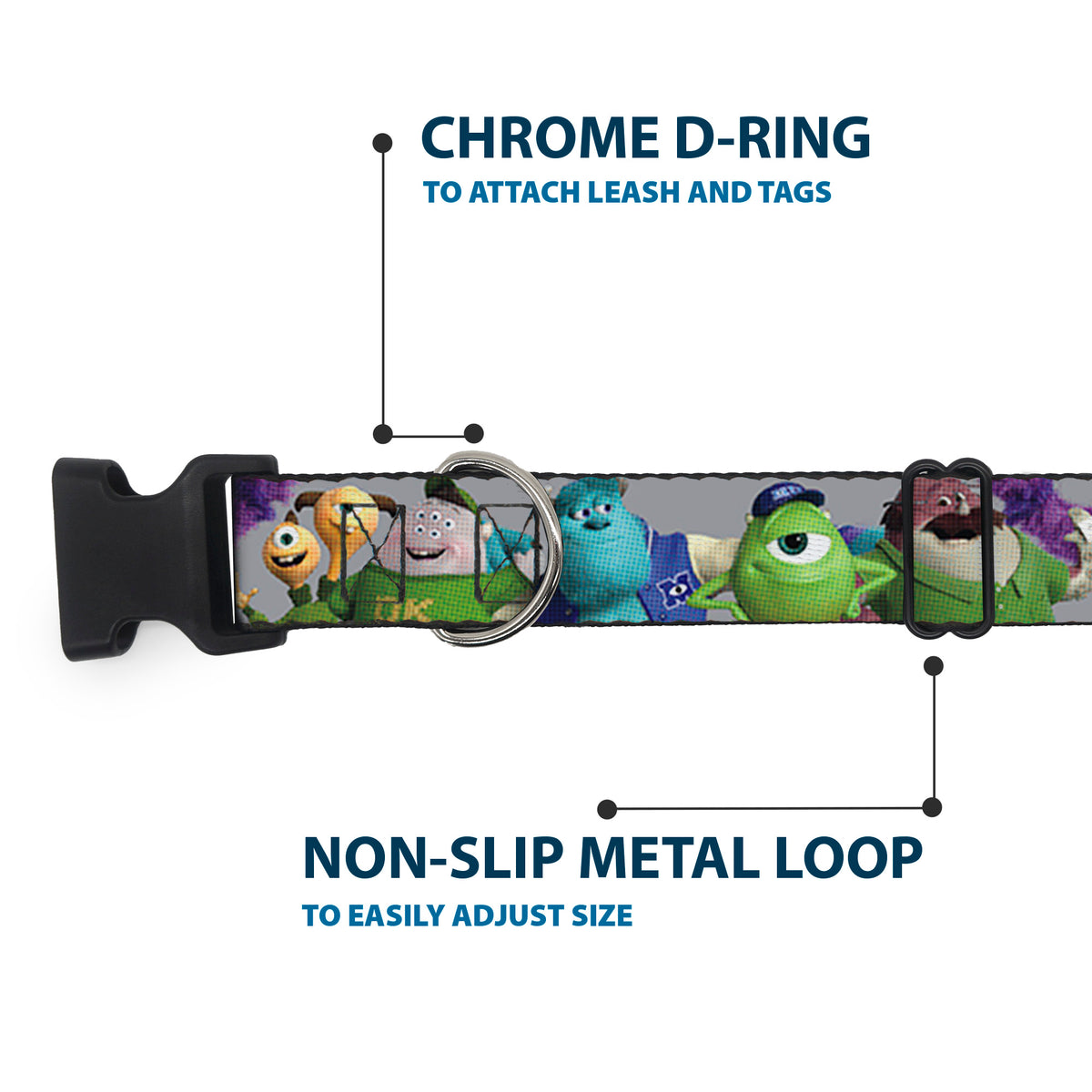 Plastic Clip Collar - Monsters University Character Lineup Gray Dog Collars Plastic Clip Side Release Disney