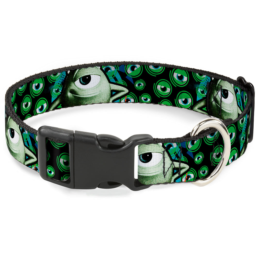 Plastic Clip Collar - Mike Poses/Eyeballs Black/Greens Dog Collars Plastic Clip Side Release Disney