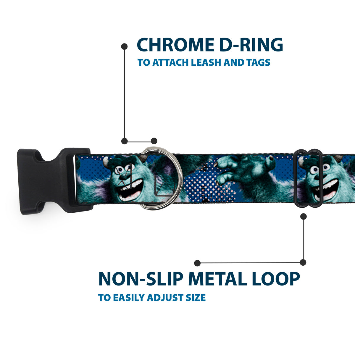 Plastic Clip Collar - Sulley Scare Pose/Dots Blues/White Dog Collars Plastic Clip Side Release Disney