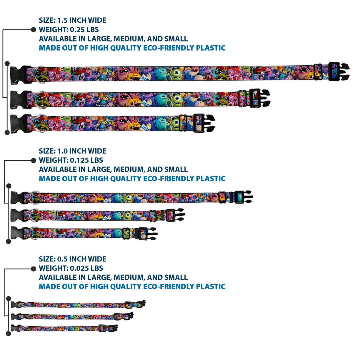 Plastic Clip Collar - Monsters University Monsters Stacked Dog Collars Plastic Clip Side Release Disney