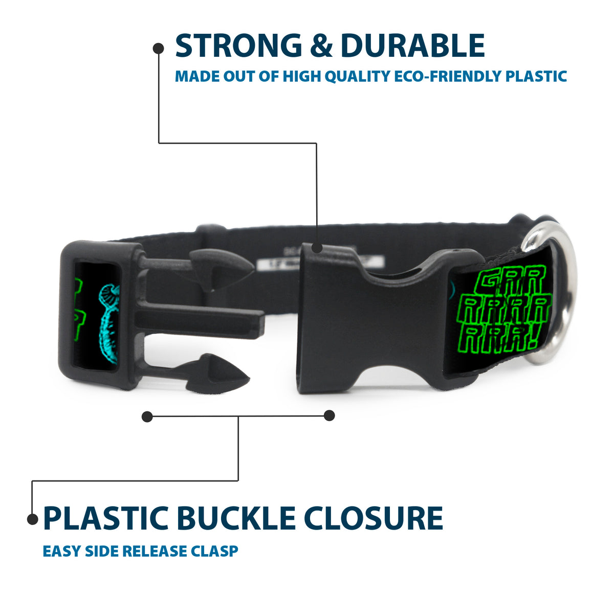 Plastic Clip Collar - Monsters Inc. Sully & Mike Poses/GRRRRR! Black/Turquoise/Green Dog Collars Plastic Clip Side Release Disney