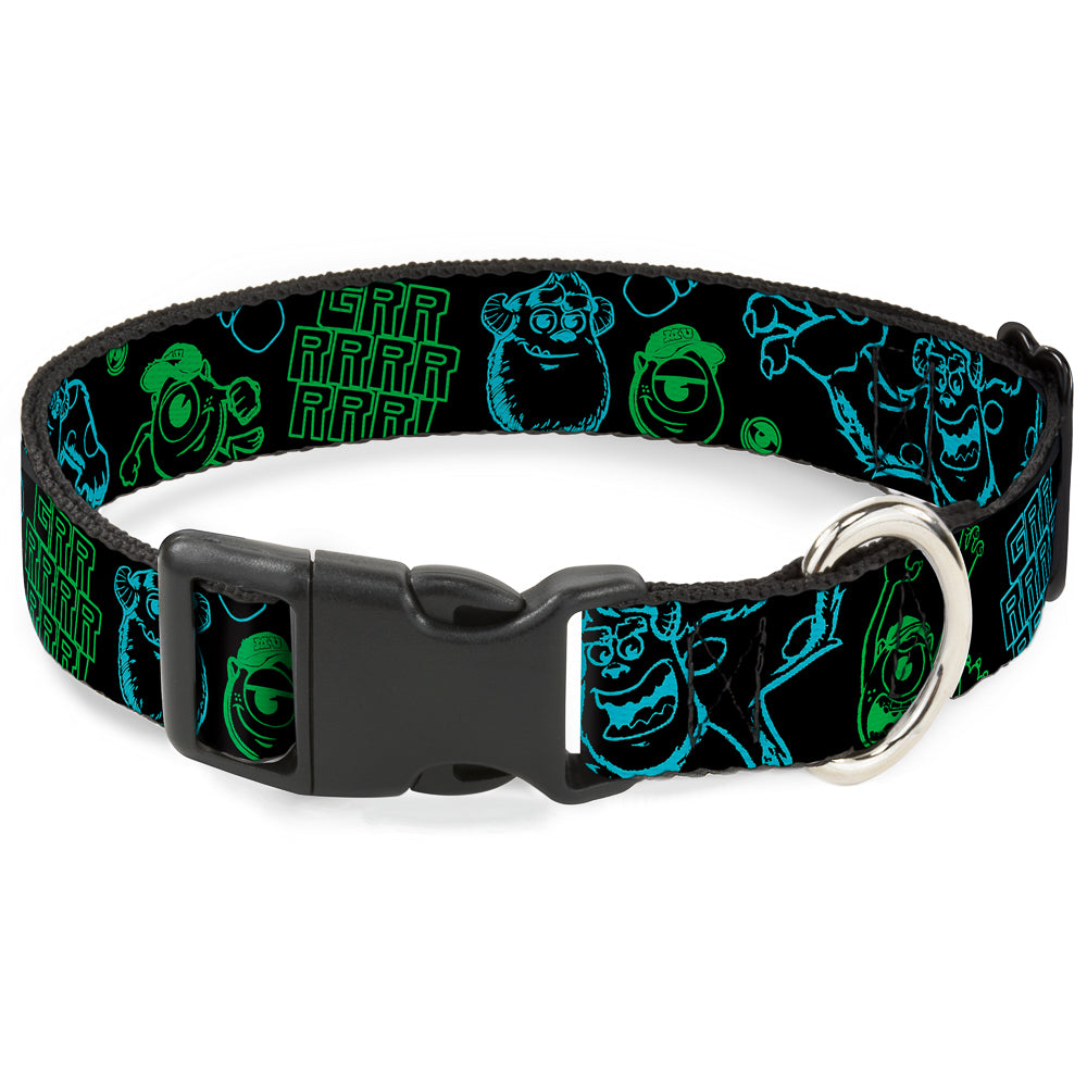 Plastic Clip Collar - Monsters Inc. Sully & Mike Poses/GRRRRR! Black/Turquoise/Green Dog Collars Plastic Clip Side Release Disney