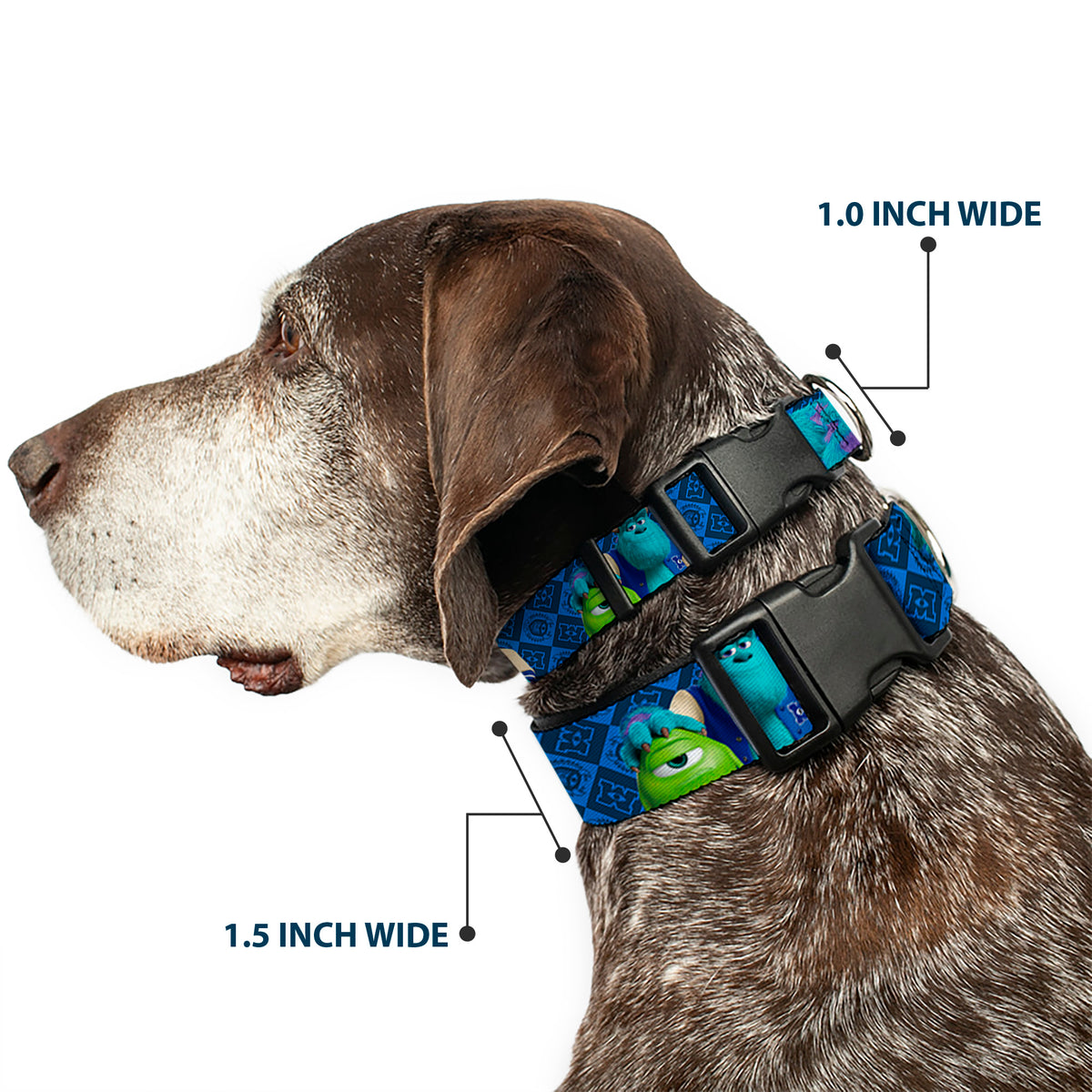 Plastic Clip Collar - Monsters University Sulley & Mike Poses/Checkers Blue Dog Collars Plastic Clip Side Release Disney
