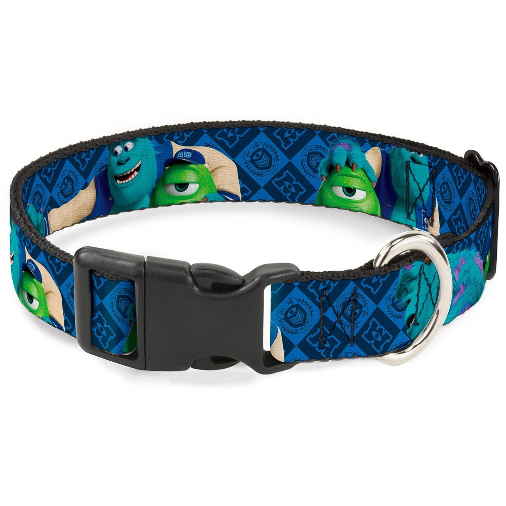 Plastic Clip Collar - Monsters University Sulley & Mike Poses/Checkers Blue Dog Collars Plastic Clip Side Release Disney